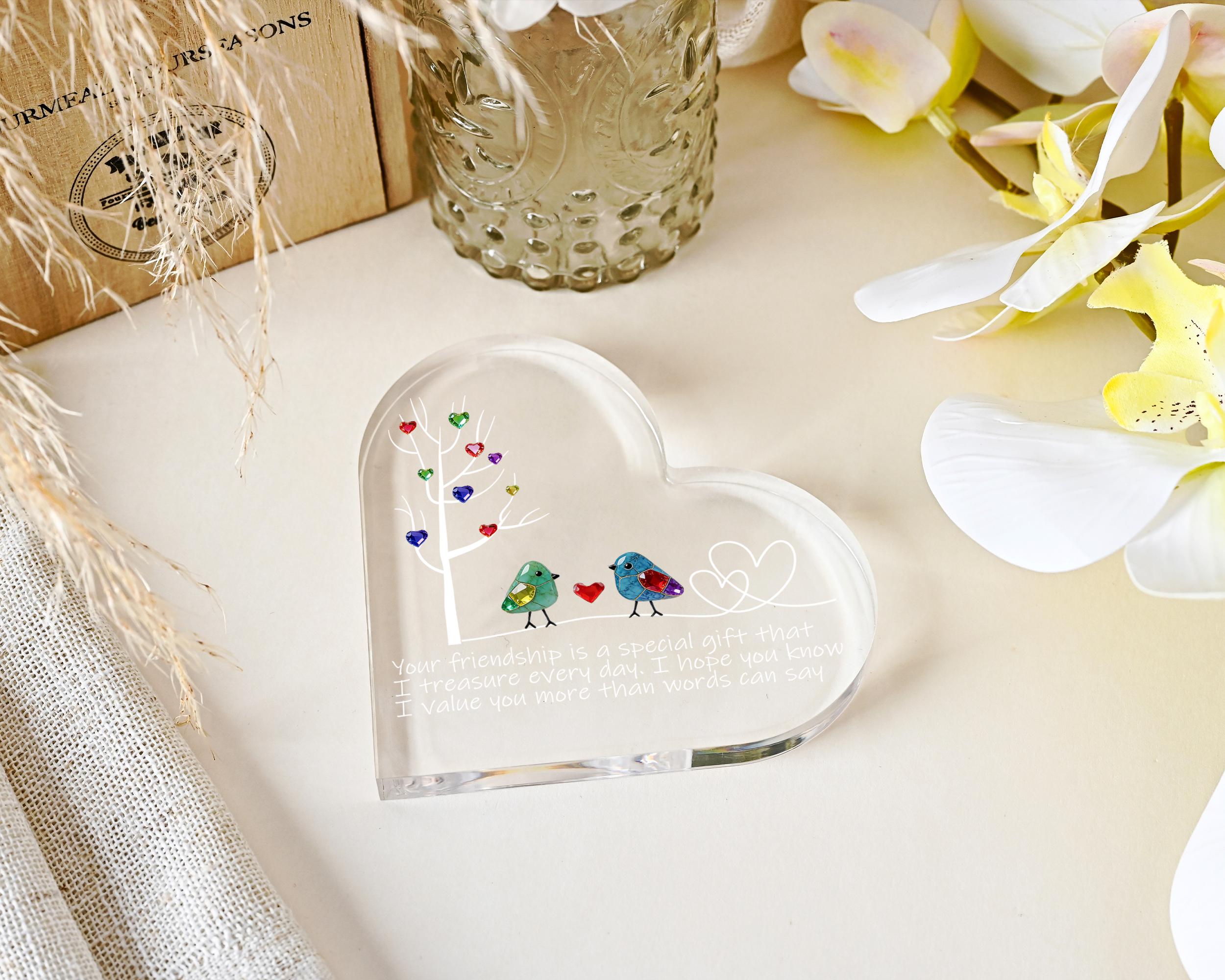Personalized Sea Glass Birds Art Friendship Heart Plaque, Meaningful Gift for Best Friend, Besties Keepsake, Thank You Gift For Friend