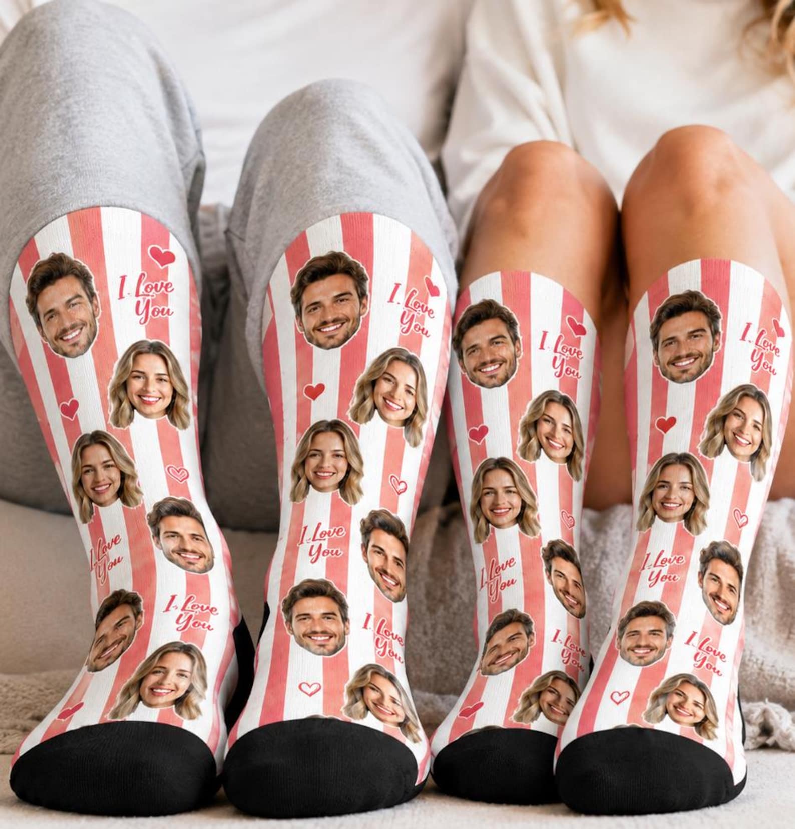Personalized Face Photo Striped Socks Couple Socks for Newlyweds Wedding Gift for Couple Anniversary Gift