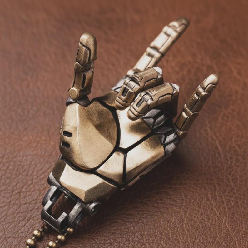 Fidget Necklace For Anxiety ADHD Articulated Robot Hand Pendant Movable Finger Sensory Jewelry Stim Toy Brass Calming Stress Relief Gift