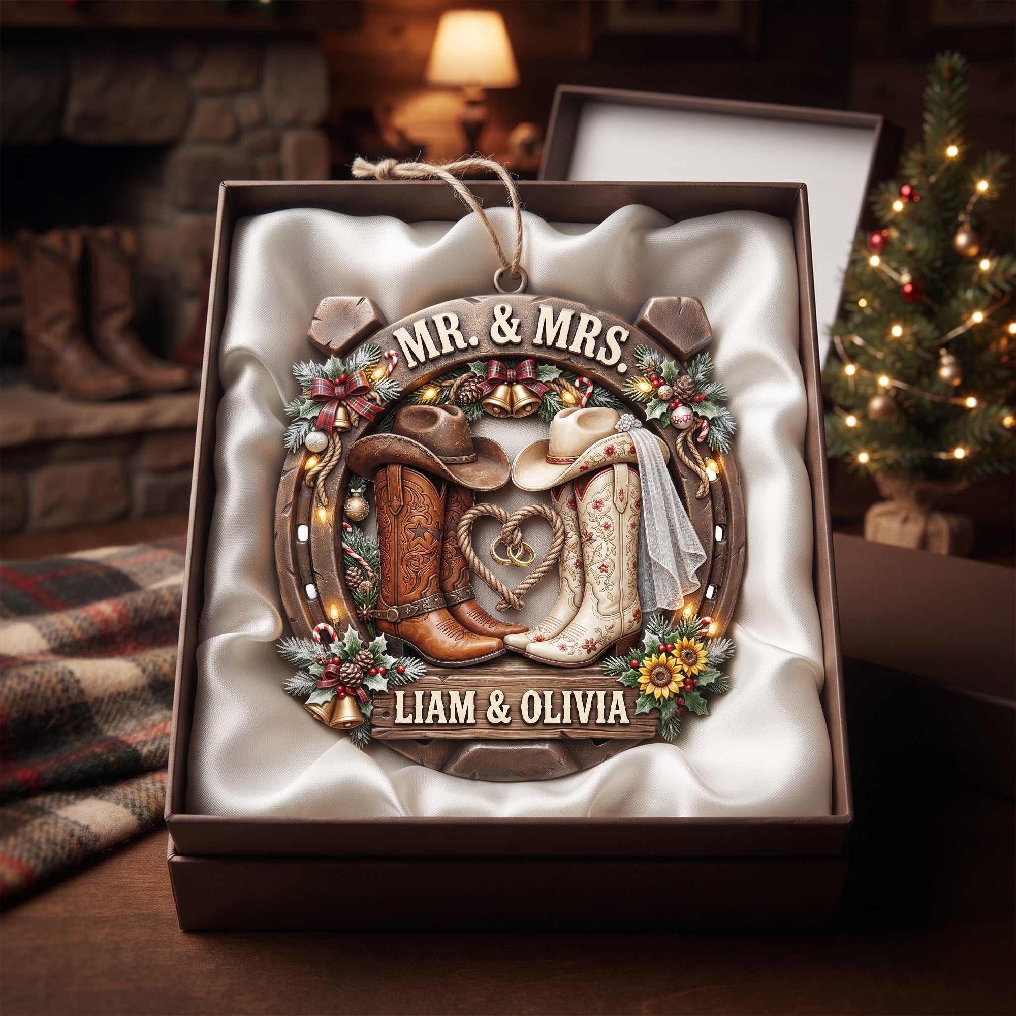 Personalized Cowboy Cowgirl Western Couple Ornament - Personalized Gifts For Couple Christmas Ornament 