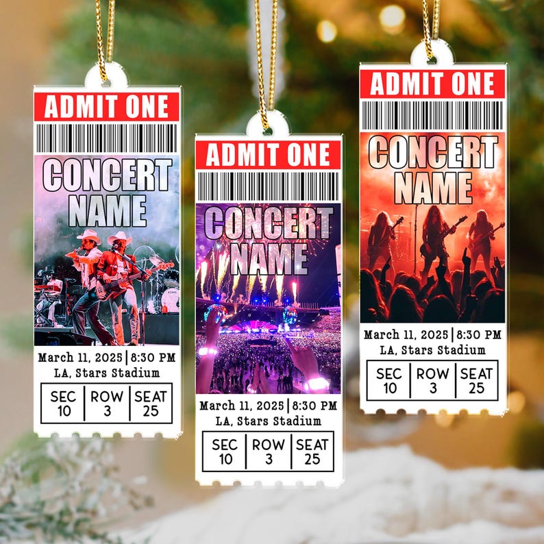 Personalized Favorite Concert Ticket Acrylic Ornament: Music Lovers Gift, Concert Trip Keepsake