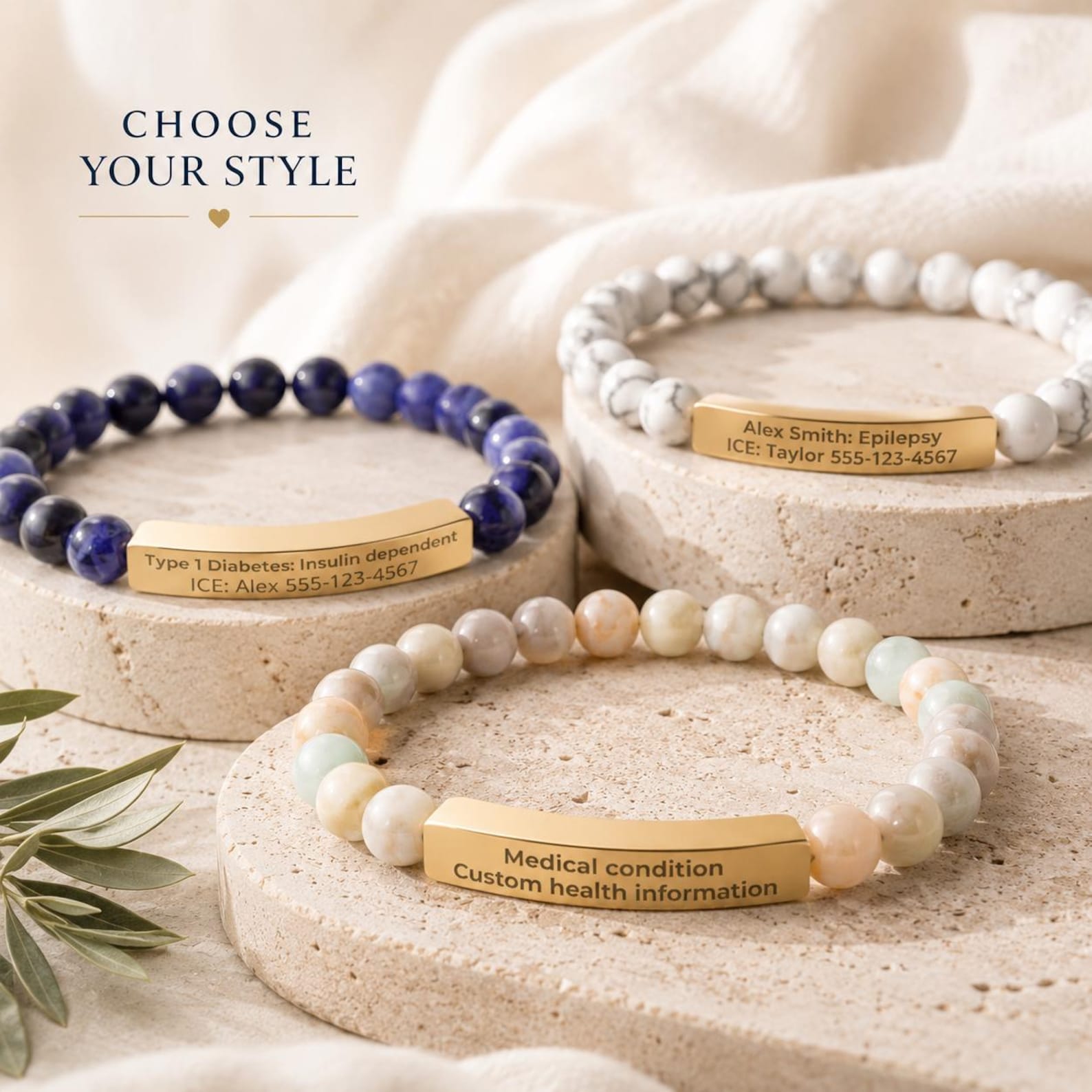 Personalized Medical Alert Bracelet, Engraved ID Bracelet for Diabetes, Allergy, Epilepsy, Emergency Medical Jewelry Gift for Women