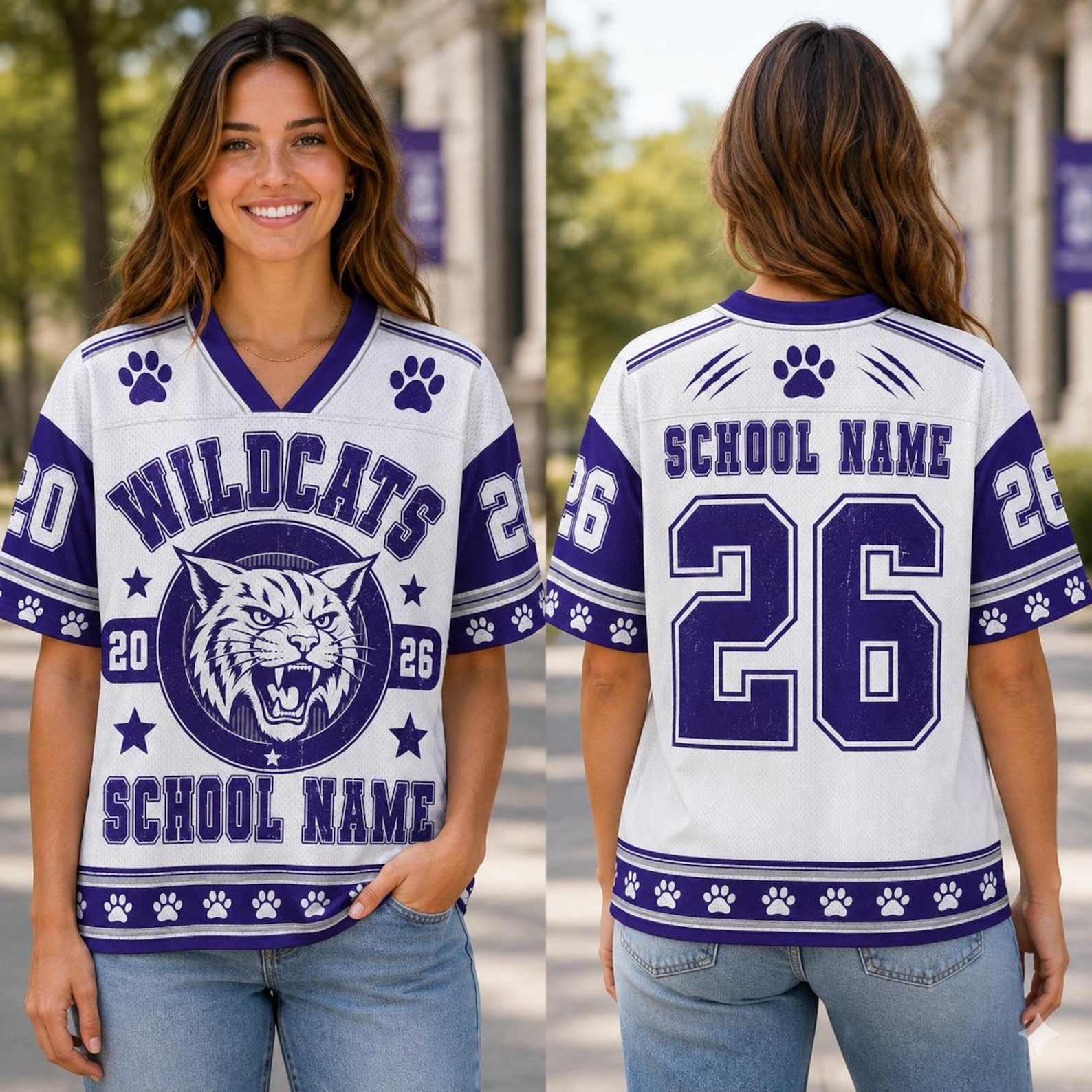 Personalized School Mascot Football Jersey, Custom Vintage Gators Tigers Wildcats V-Neck Shirt, Friday Night Lights School Spirit Top