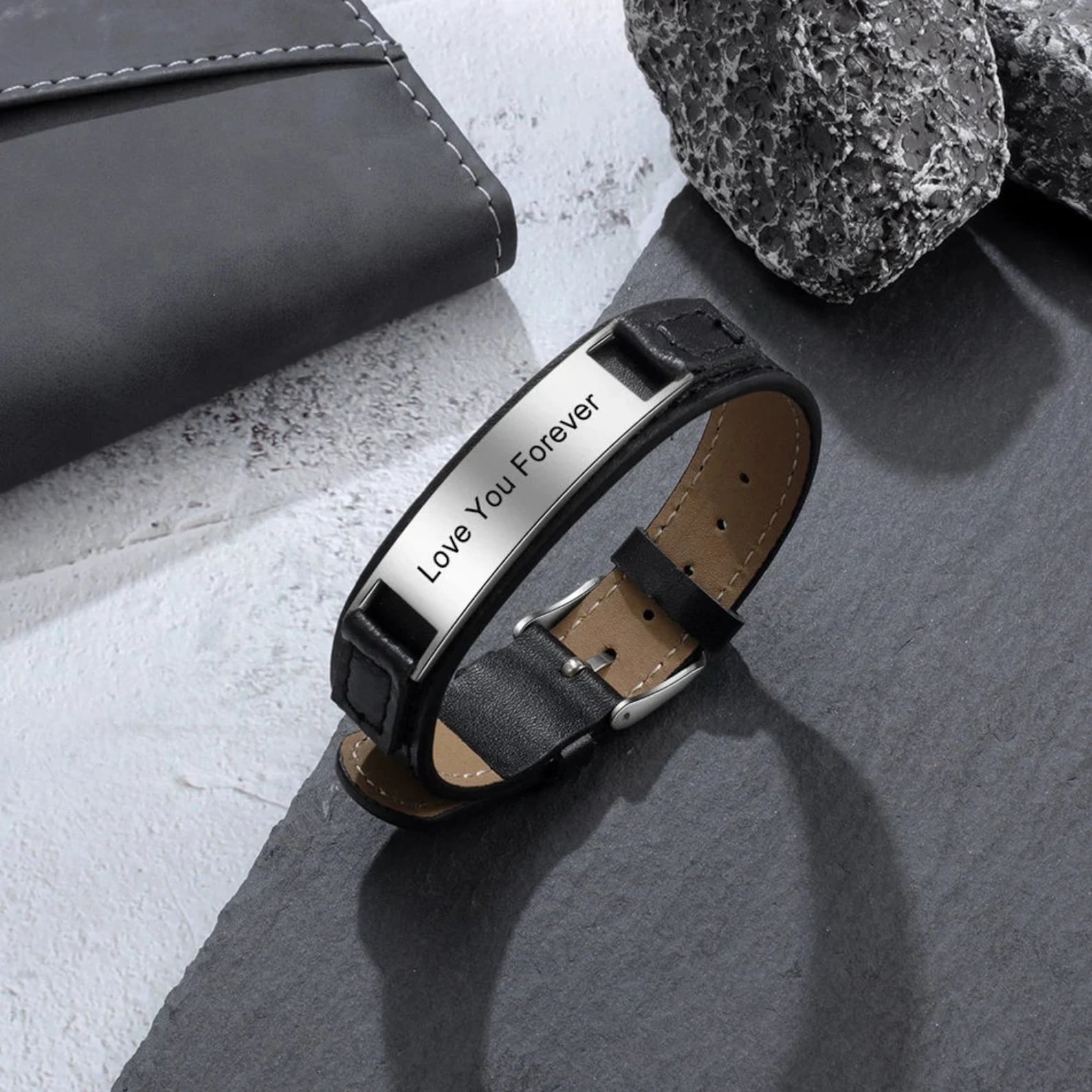 Personalized Adjustable Medical Alert ID Bracelet for Men - Engraved Leather & Steel - Emergency Contact SOS Medic