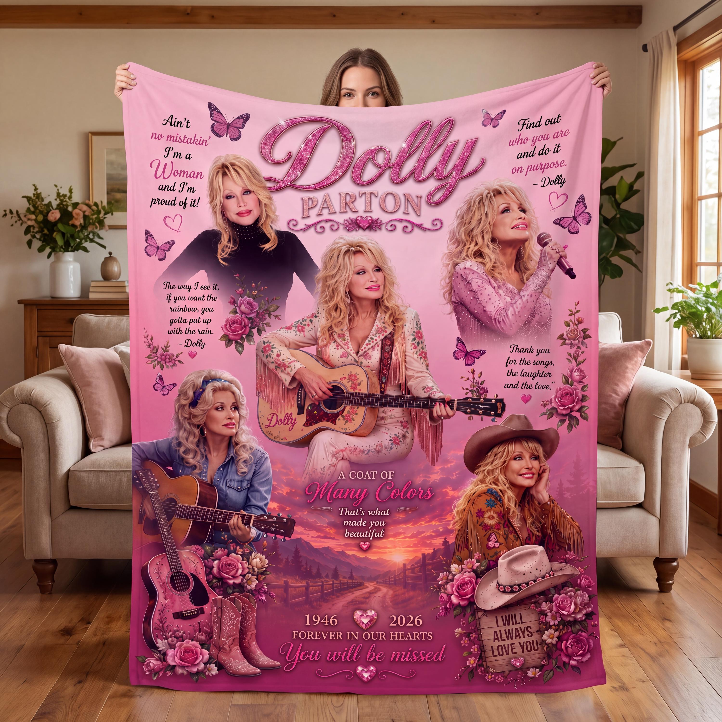 Dolly Parton Blanket, Dolly In Loving Memory Throw, Retro Dolly Forever Flannel Fleece Blanket, Country Music Fan Gift, 9 to 5 Western Decor