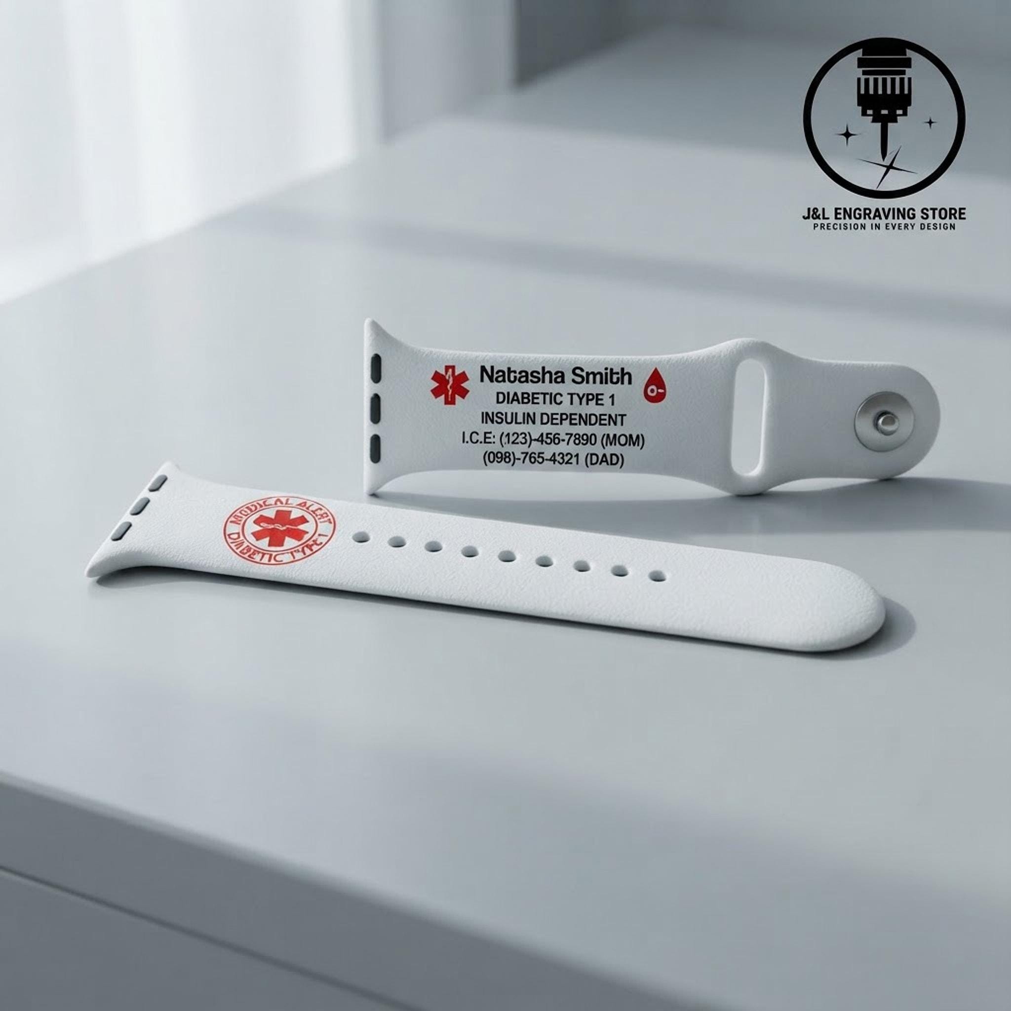 [Copy]Personalized Engraved Medical Alert Apple Watch Band | Custom Silicone Medical ID Bracelet