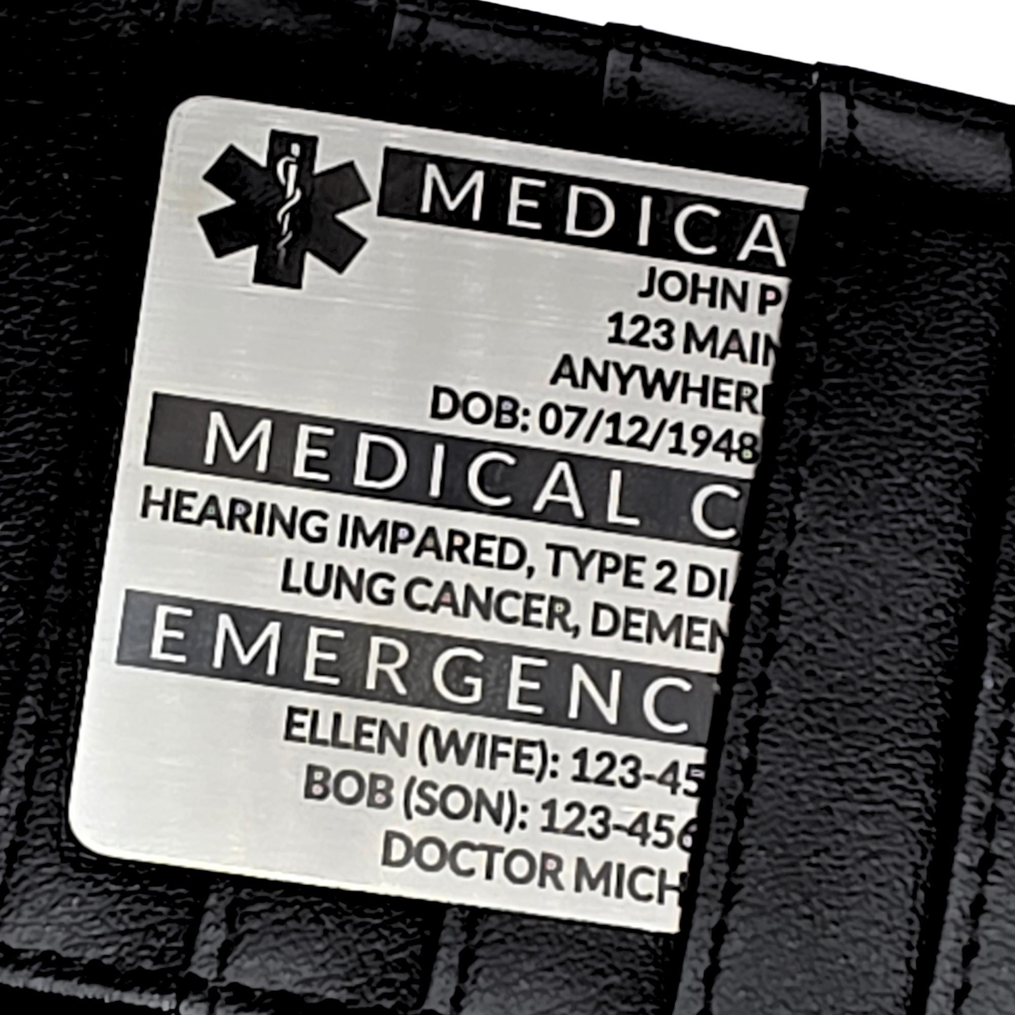 Personalized Medical ID Card, Personalized Medical Alert Emergency Wallet Card, Laser Engraved on Blue or Red Anodized Aluminum