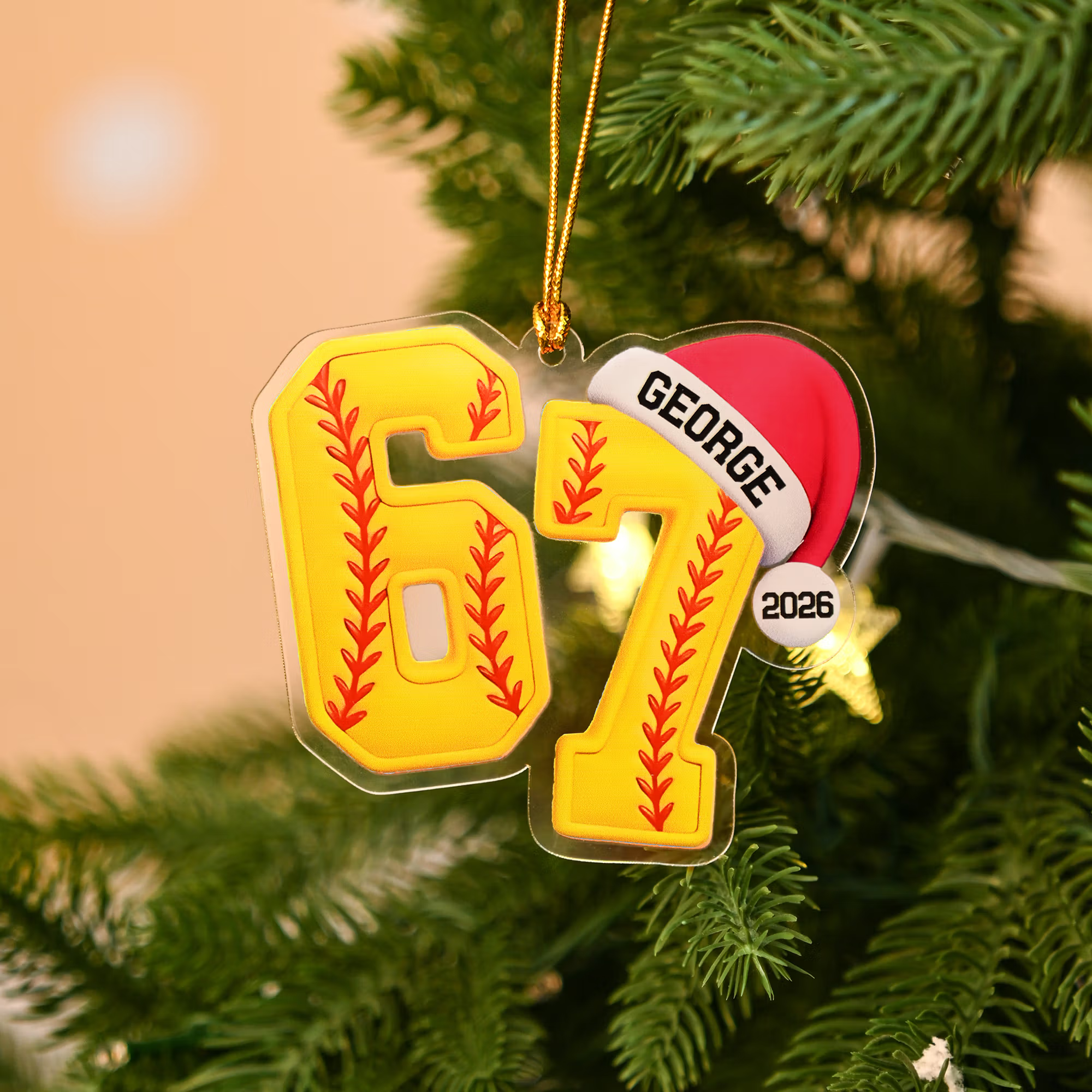 Personalized 67 Baseball Basketball Acrylic Sports Christmas Ornament with Name Christmas Gift for Sports Lovers