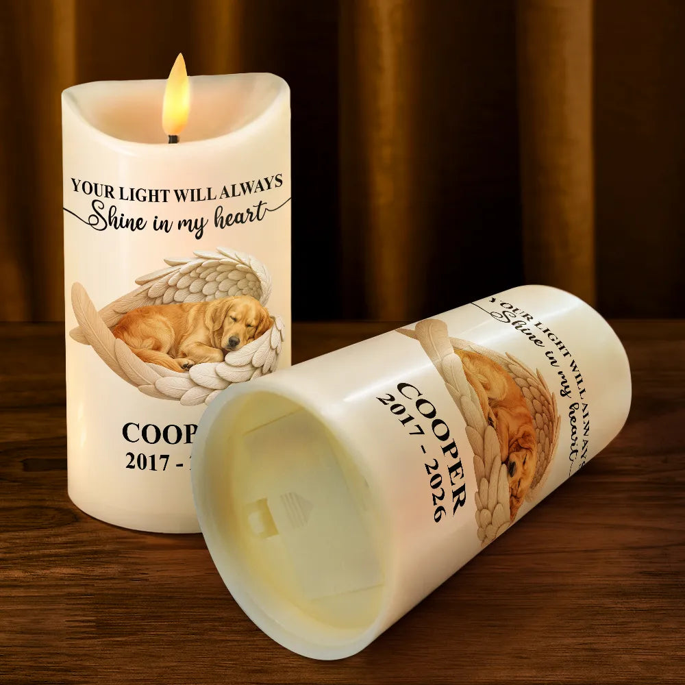 Personalized Photo Sleeping Angel Your Light Will Always Shine Memorial Dog Cat Remembrance - Personalized Flameless LED Candle
