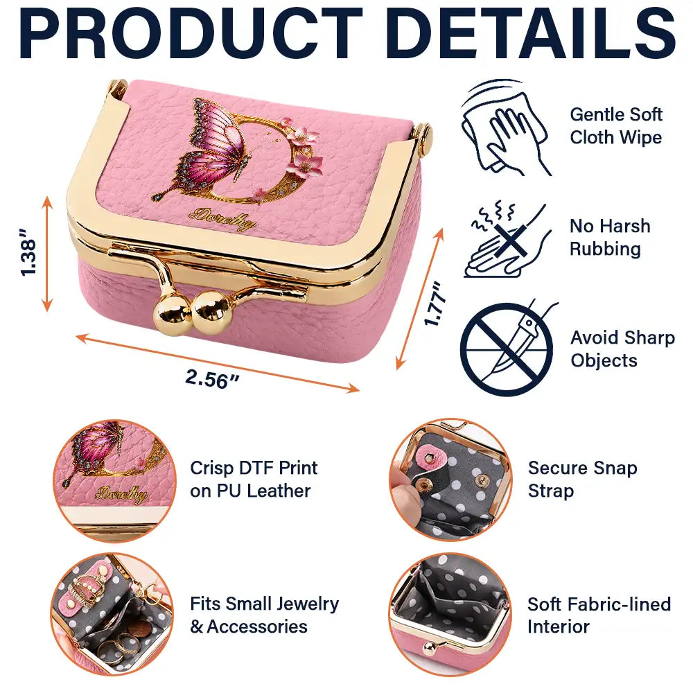Personalized Monogram Flower Butterfly Jewelry Box with Name Gift For Her - Personalized Kiss Lock Jewelry Case