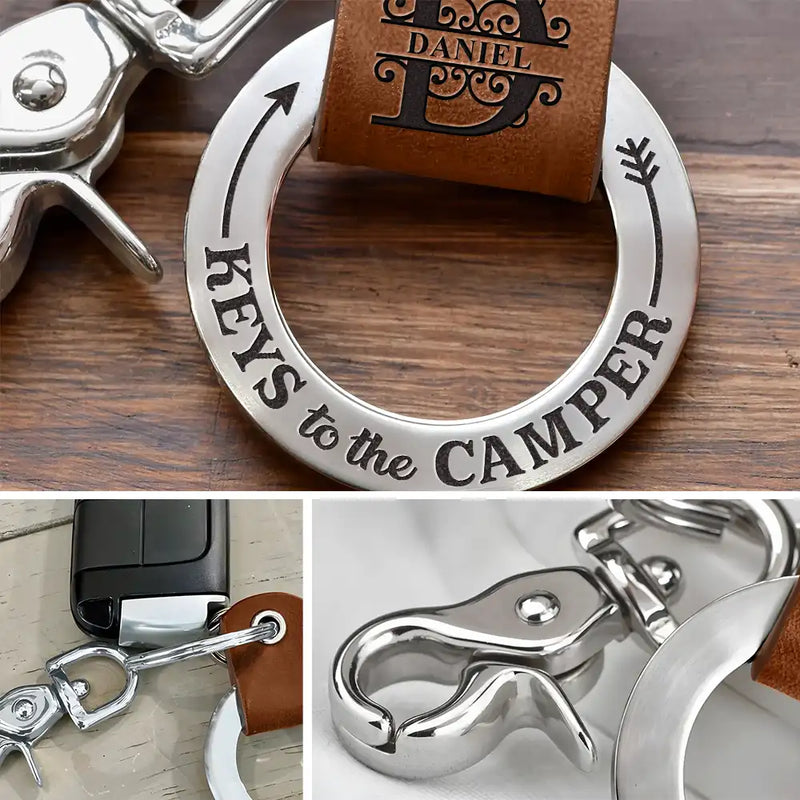 Personalized Keys To The Camper Monogram Initial Leather Coordinates Keychain