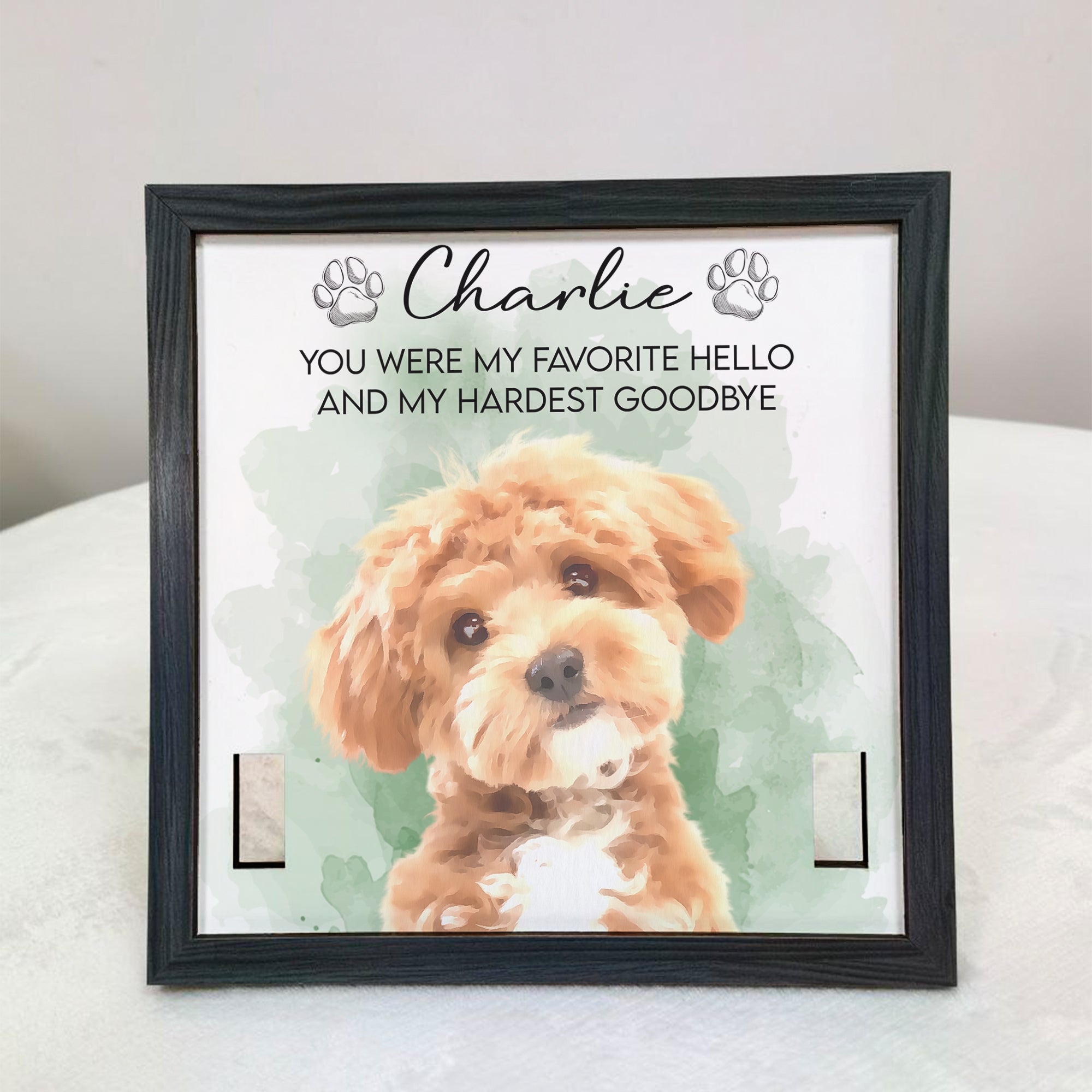 Personalized Pet Collar Frame Keepsake Custom Pet Portrait Watecolor Art - Personalized Frame