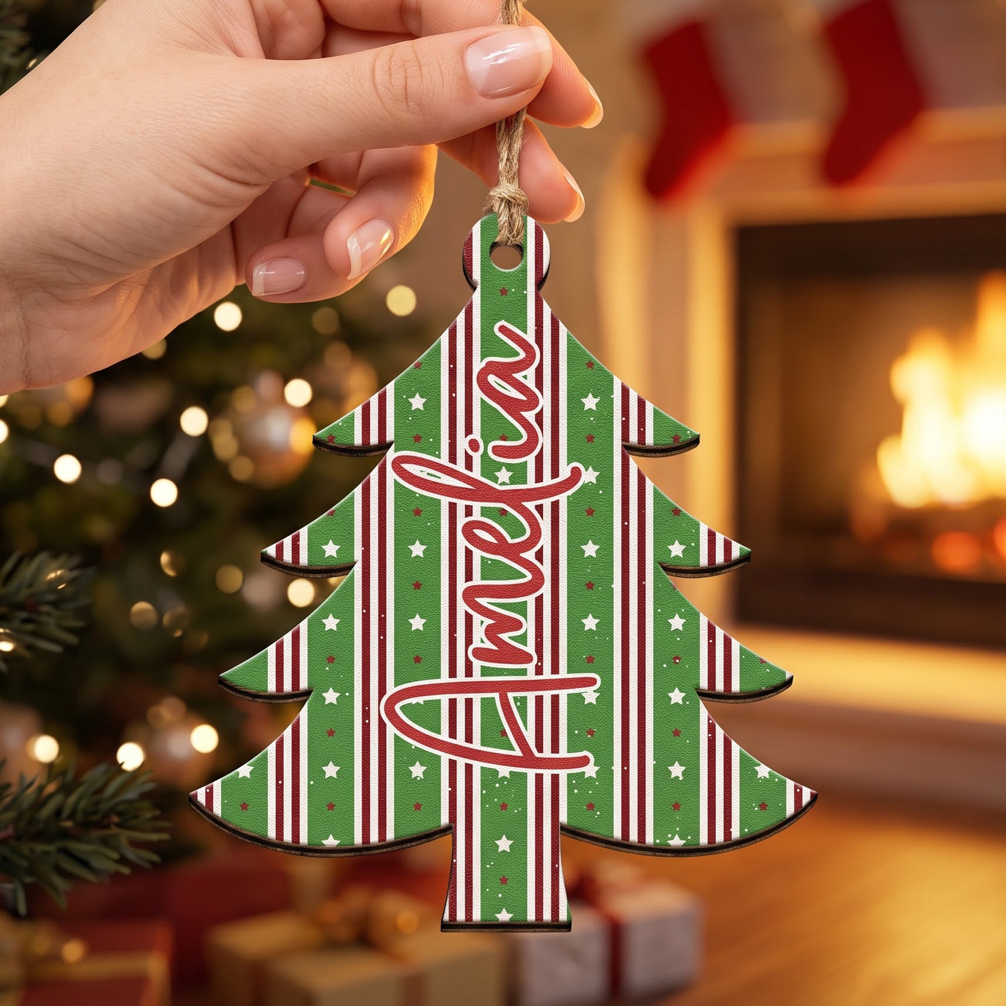 Personalized Wooden Christmas Tree With Pattern Ornament