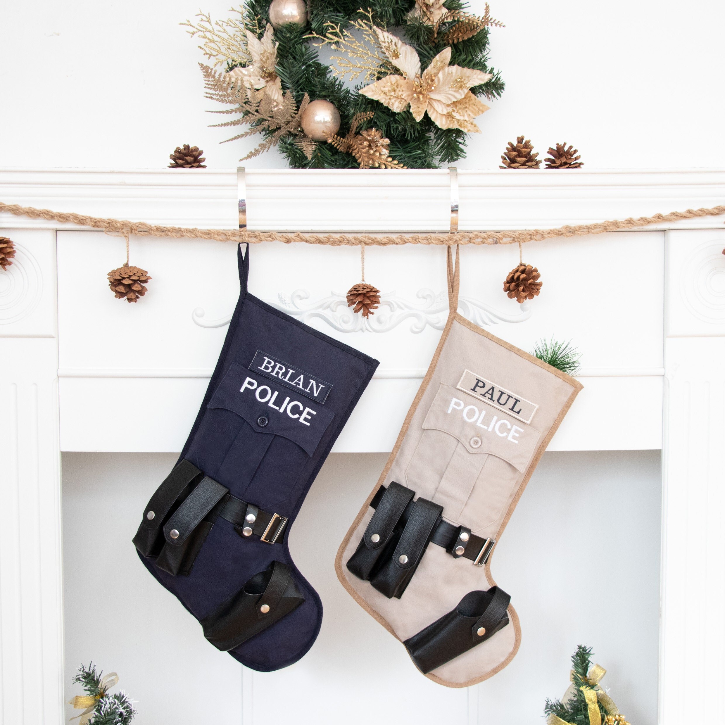 Personalized Christmas Stockings for Police Holiday Stockings with Name for Family Stocking Christmas Decoration Custom Stocking for Sheriff