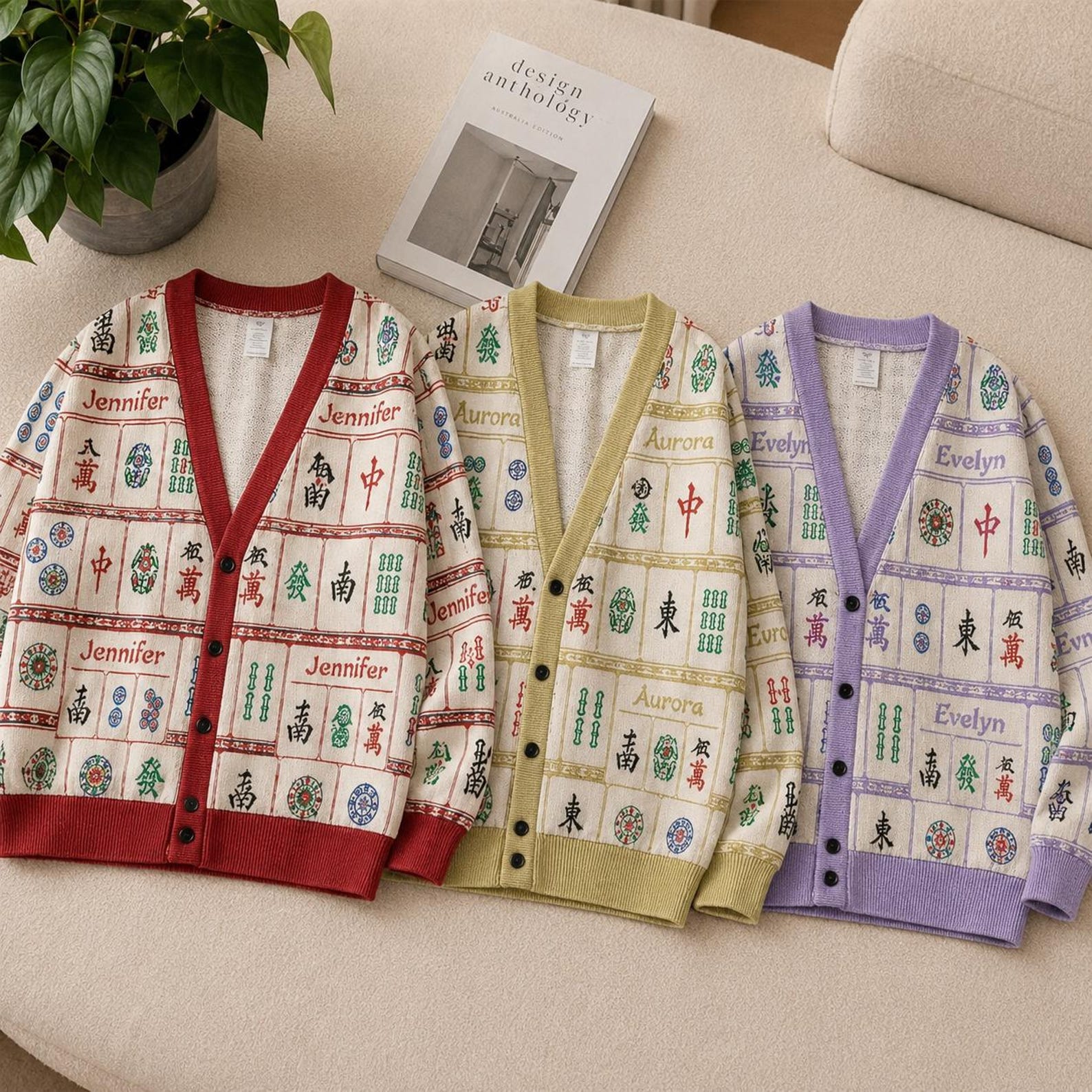 Personalized Mahjong Cardigan, Custom Name Knitted Sweater, Mahjong Lover Gift, Game Night Outfit