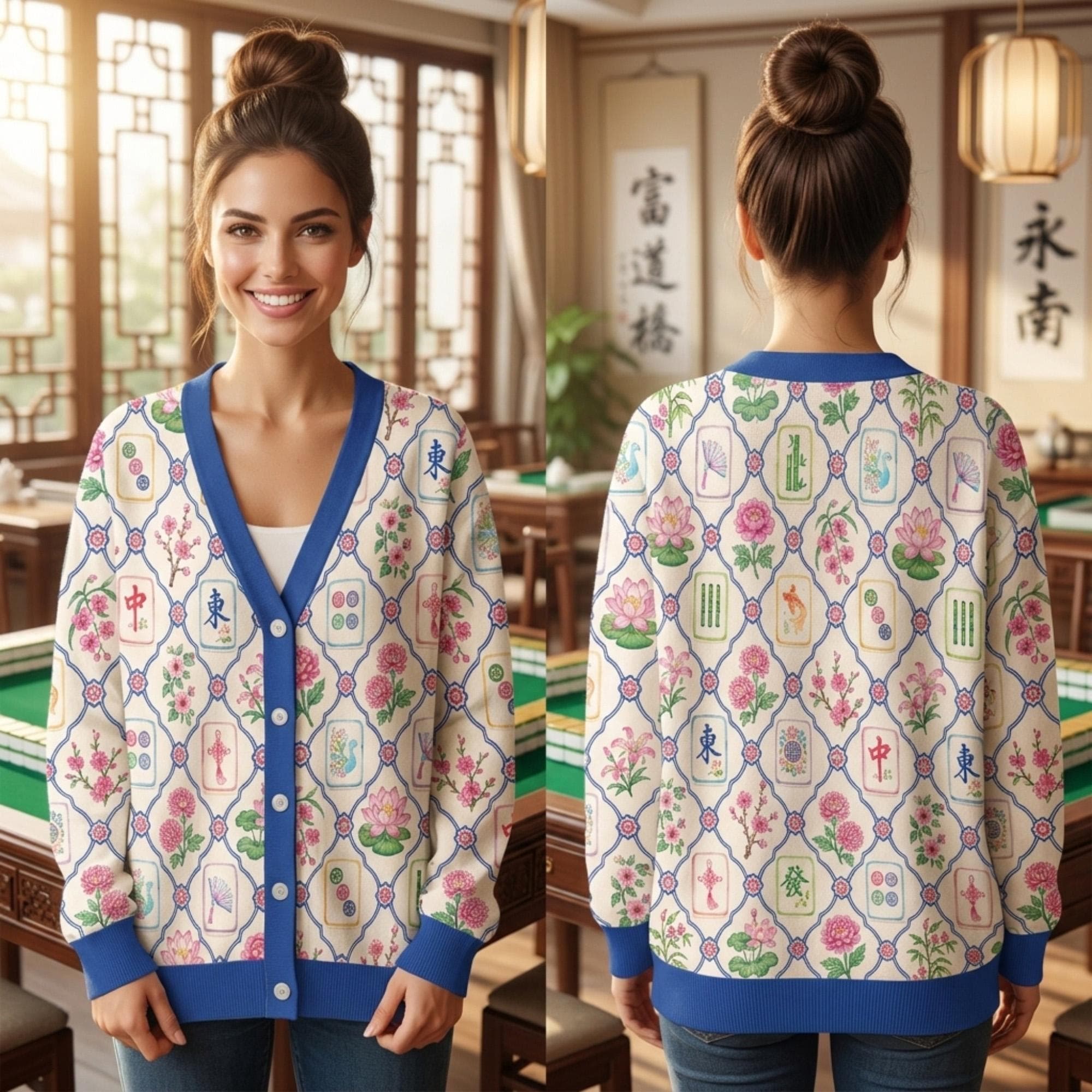 Mahjong Cardigan, Custom Name Knitted Sweater, Mahjong Lover Gift, Game Night Outfit