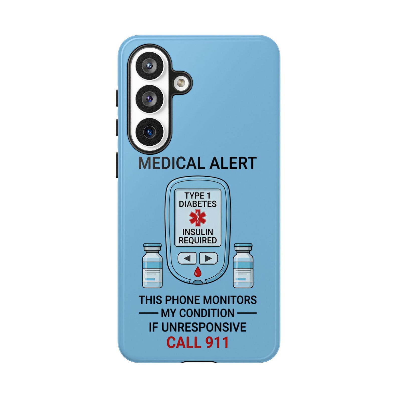 Personalized Type 1 Diabetes Medical Alert Phone Case | Insulin Required, Call 911