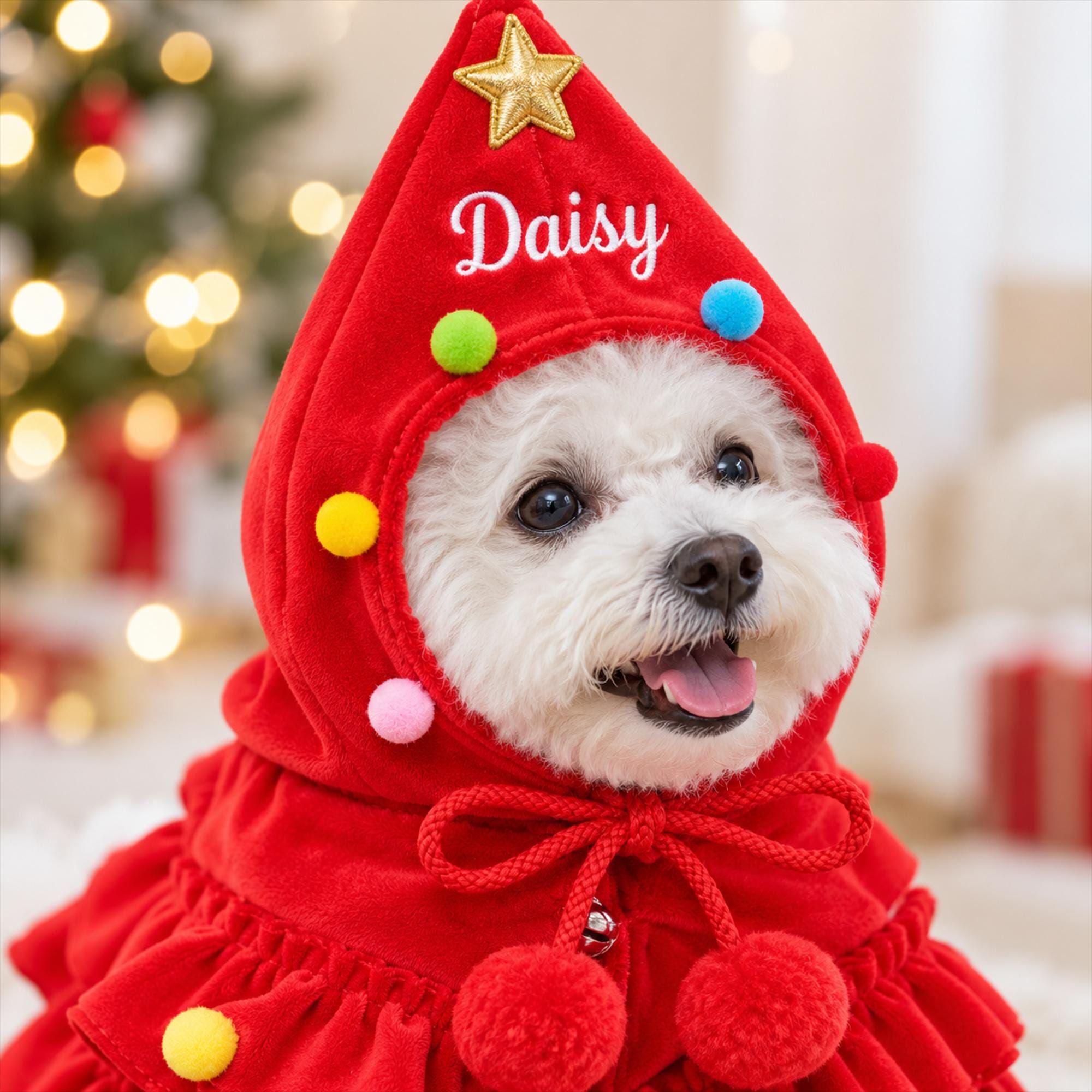 Personalized Christmas Tree Design Cat Small Dog Pet Cape with Embroidery Name Christmas Gift for Pet Owners Lovers