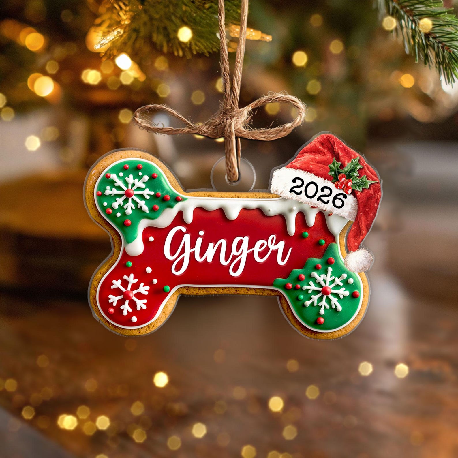 Personalized Dog Bone Gingerbread Christmas Ornament, Custom Dog Ornament, Pet Ornament, Dog Lover Gift, New Dog Ornament, Christmas Decor