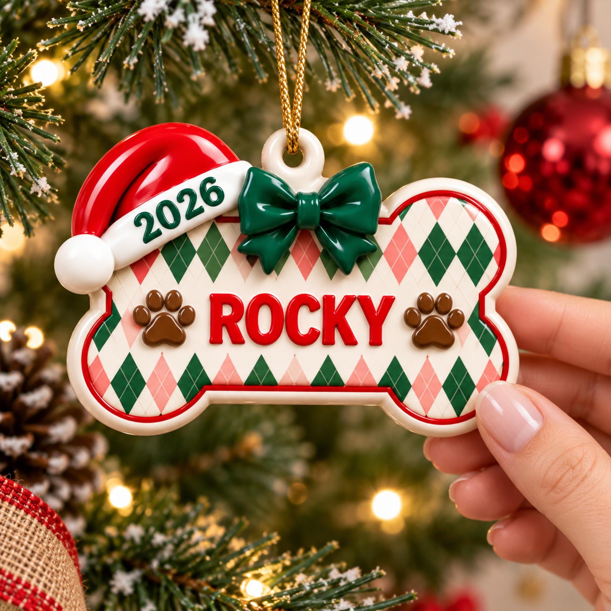 Personalized Dog Bone Ornament, New Puppy Ornament, Dog's First Christmas Ornament, Dog Memorial Keepsake, Dog Lover Gift, Holiday Decor