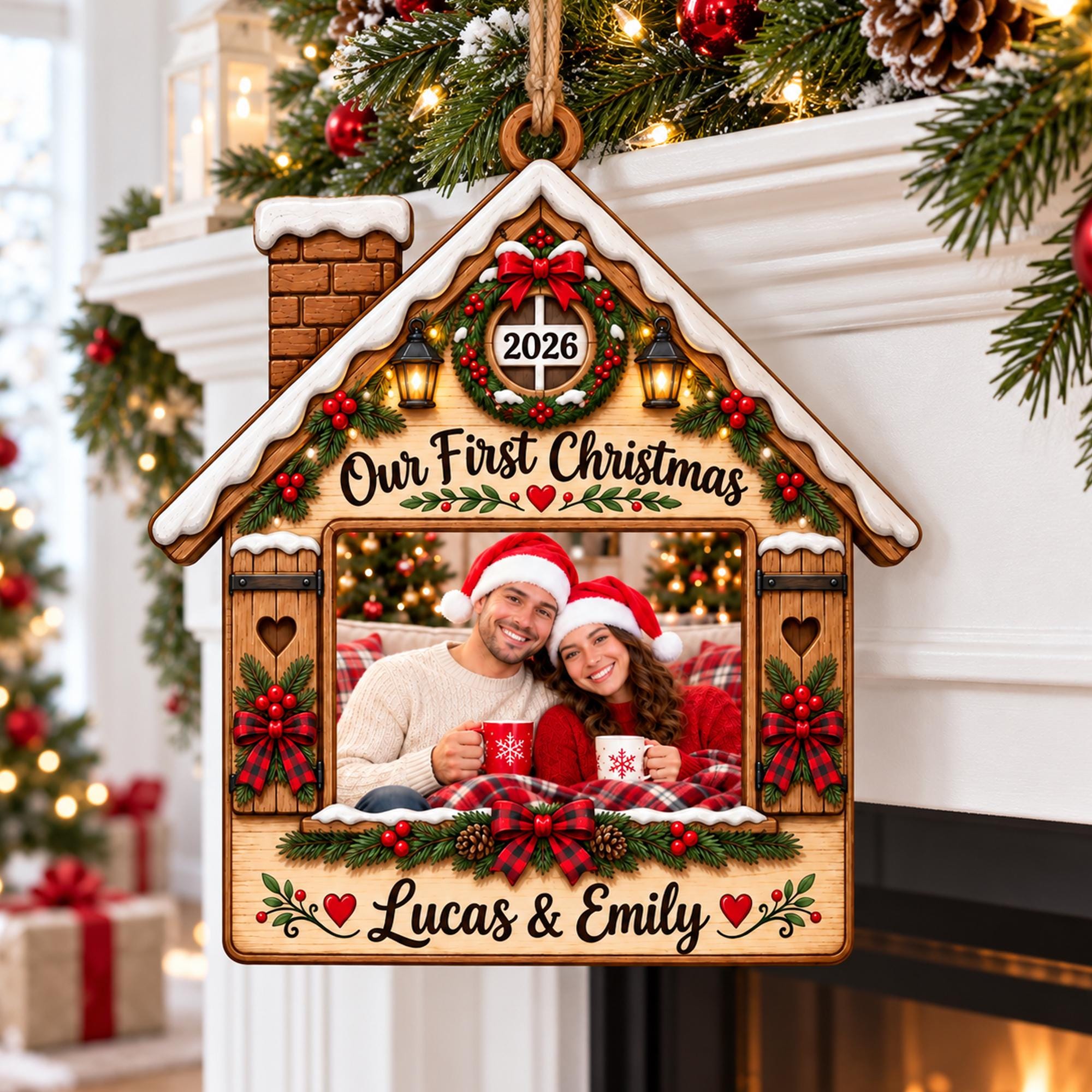 Personalized First Christmas New Home Wood Ornament, Custom Couple Photo Ornament, Our First Christmas 2026, New Homeowner Gift