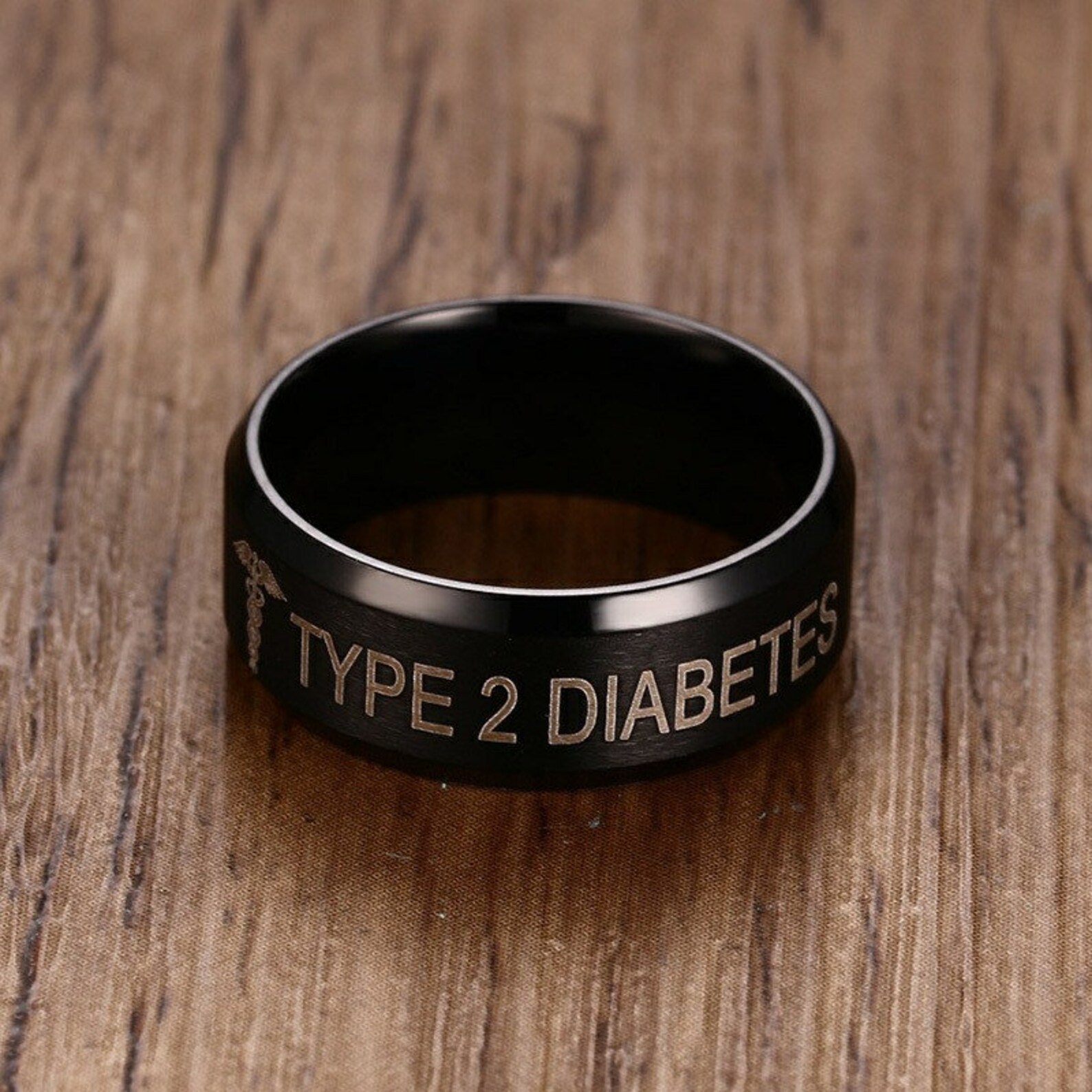 Men Personalized Medical Alert ID Ring Matt Surface Engraved Emergency Jewelry Free Engraving