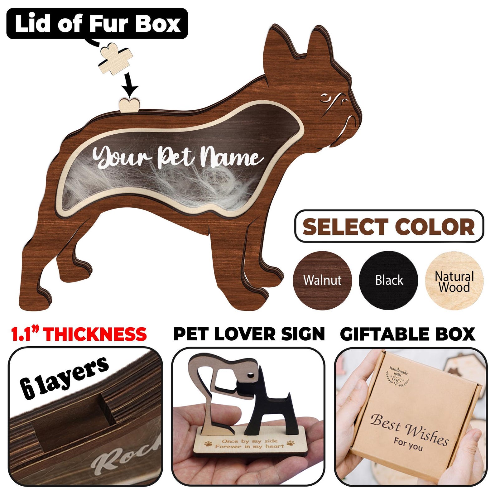 Personalized Pet Memorial Gift Personalised Hair Memorial Box, Wooden Pet Statue Fur Urn Keepsake, Pet Loss Gift, Dog Teeth Hair Memorial, Cat Keepsake