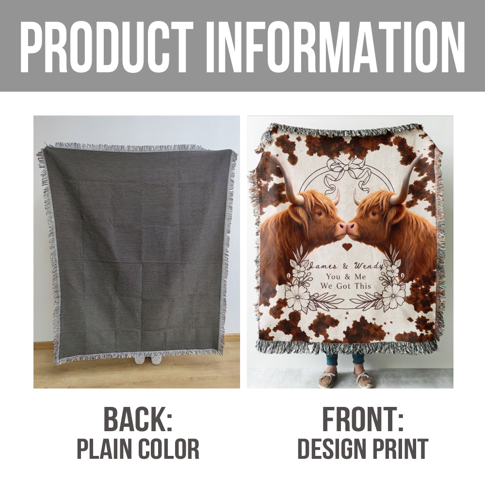 Personalized You & Me We Got This Highland Cow Woven Blanket