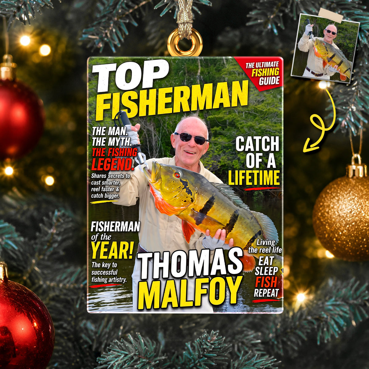 Personalized Photo Fishing Christmas Ornament - Personalized Gifts For Fishing Lovers