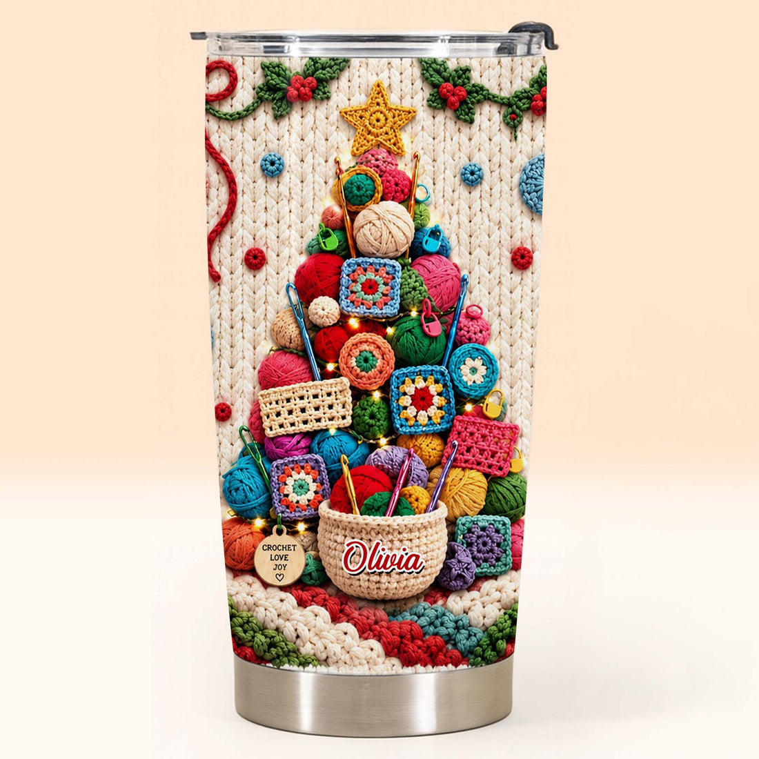 Personalized Crochet Love Joy, Tumbler 20oz, Christmas Gift  For Crochet Lovers