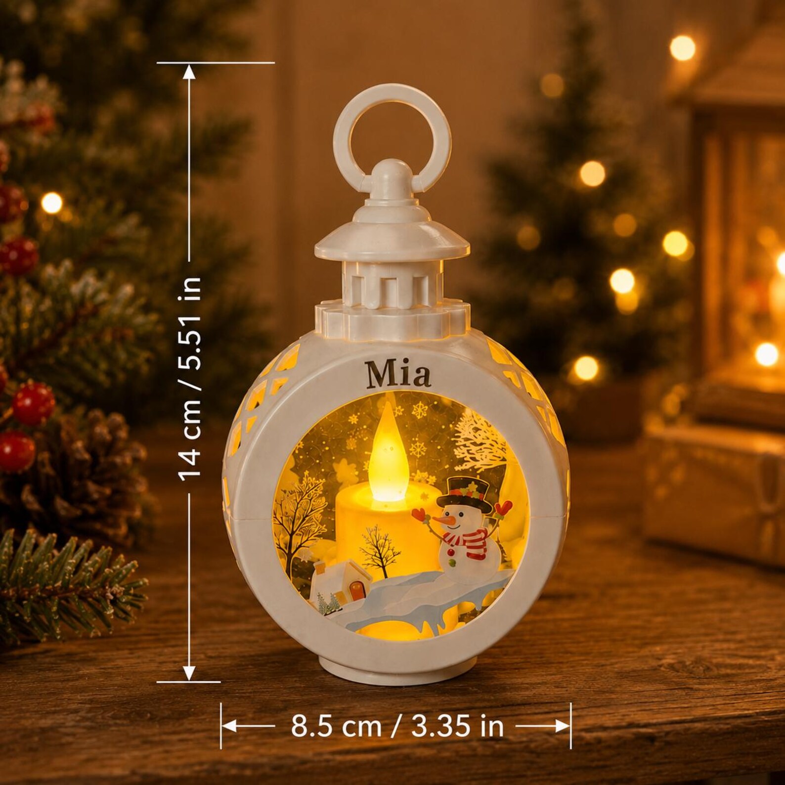 Personalized Christmas Lantern Night Light, LED Snowman or Santa Holiday Decor