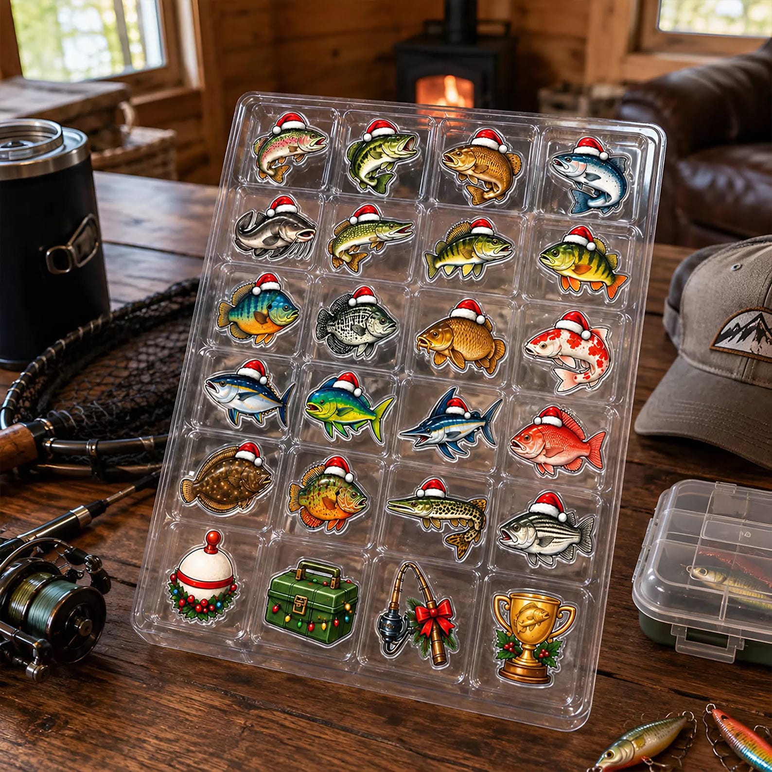 Personalized Fishing Advent Calendar: Custom Face Photo Christmas Countdown Charms Blind Box