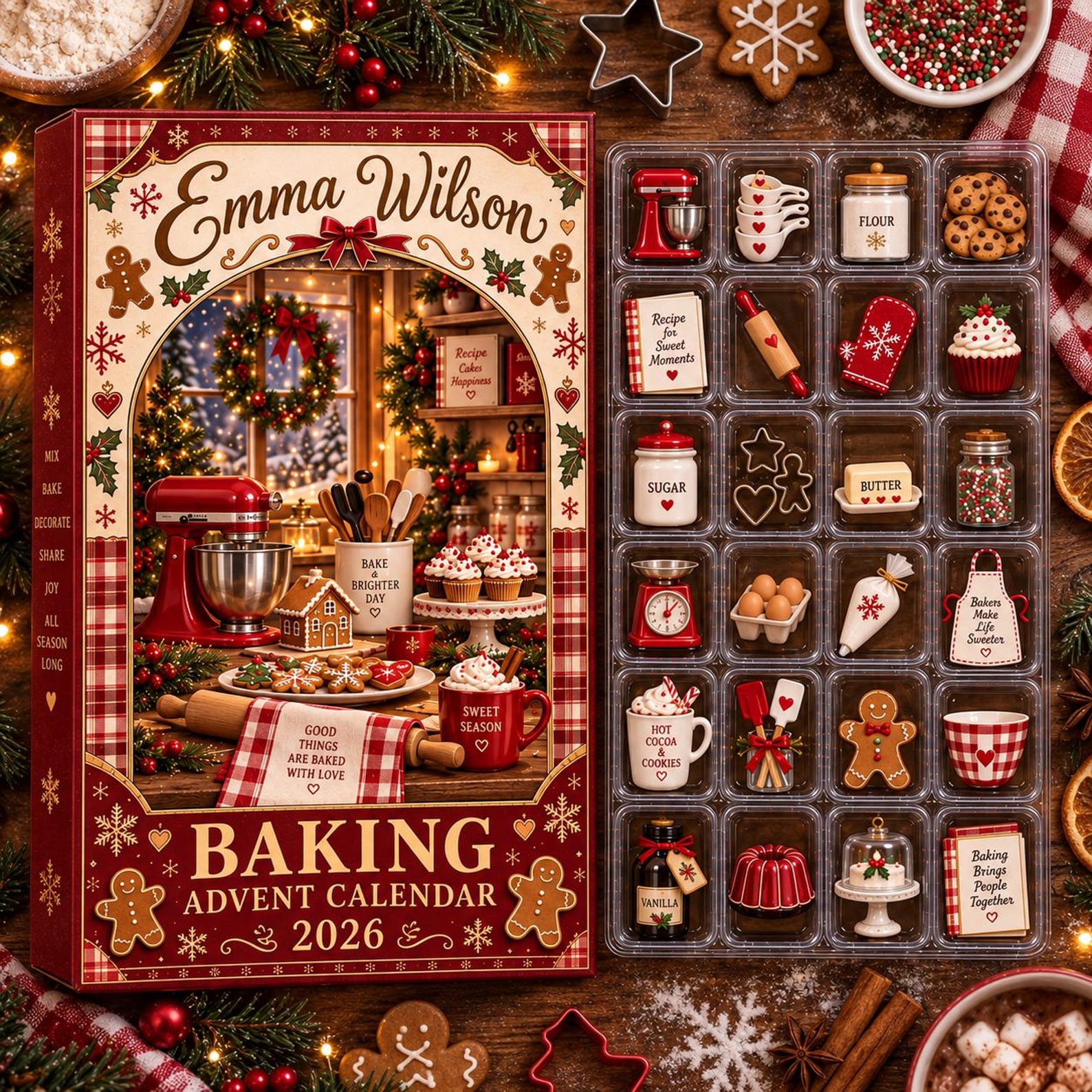 Personalized Baking Advent Calendar, Christmas Baker Countdown, Custom Name Baking Gift, Holiday Kitchen Advent Calendar