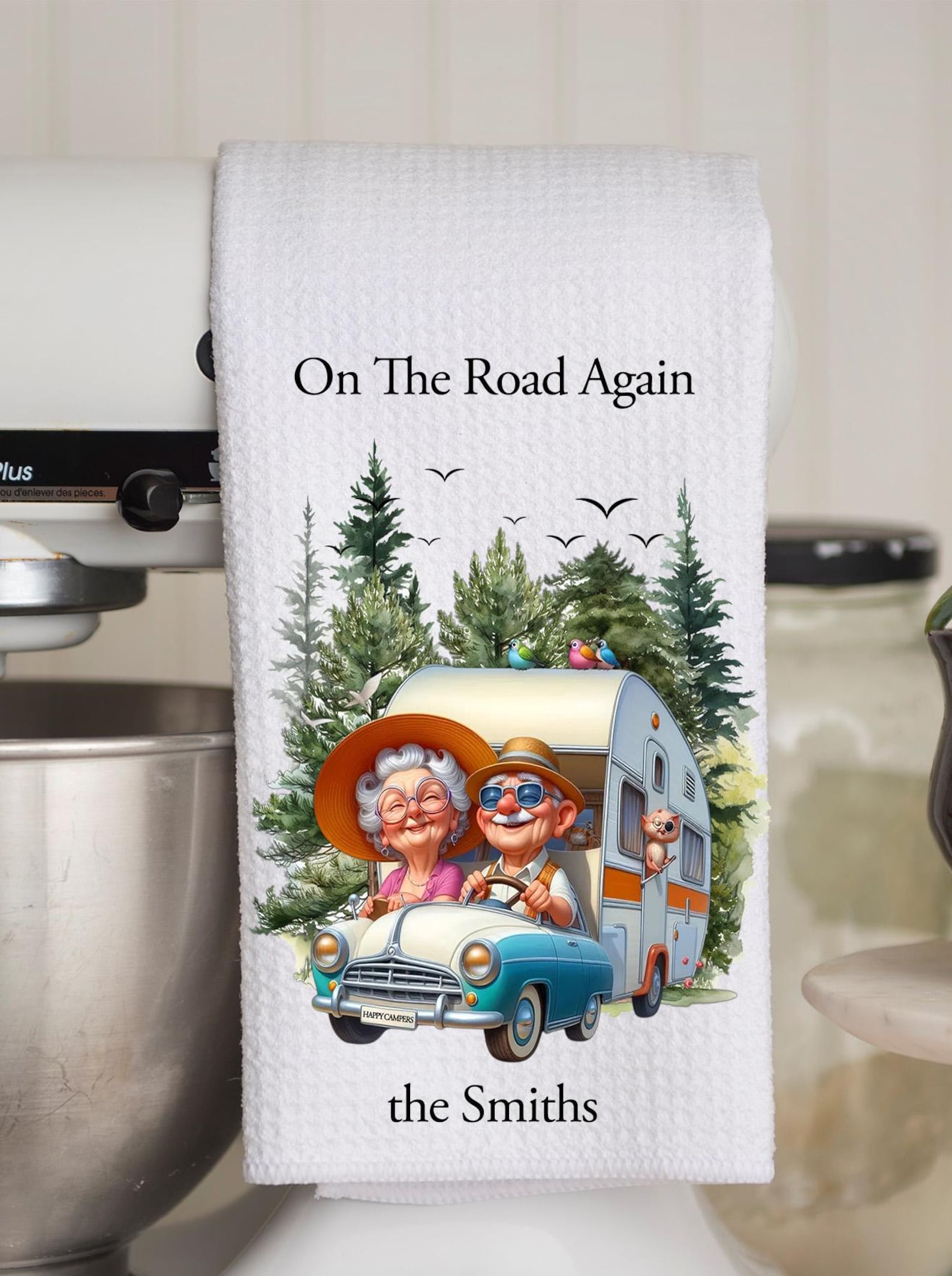 Personalized Camping Christmas gift for Couples Tent Camping Decor Custom Pappy Camper Tea Towel Kitchen Decoration Friendsmas gift idea him