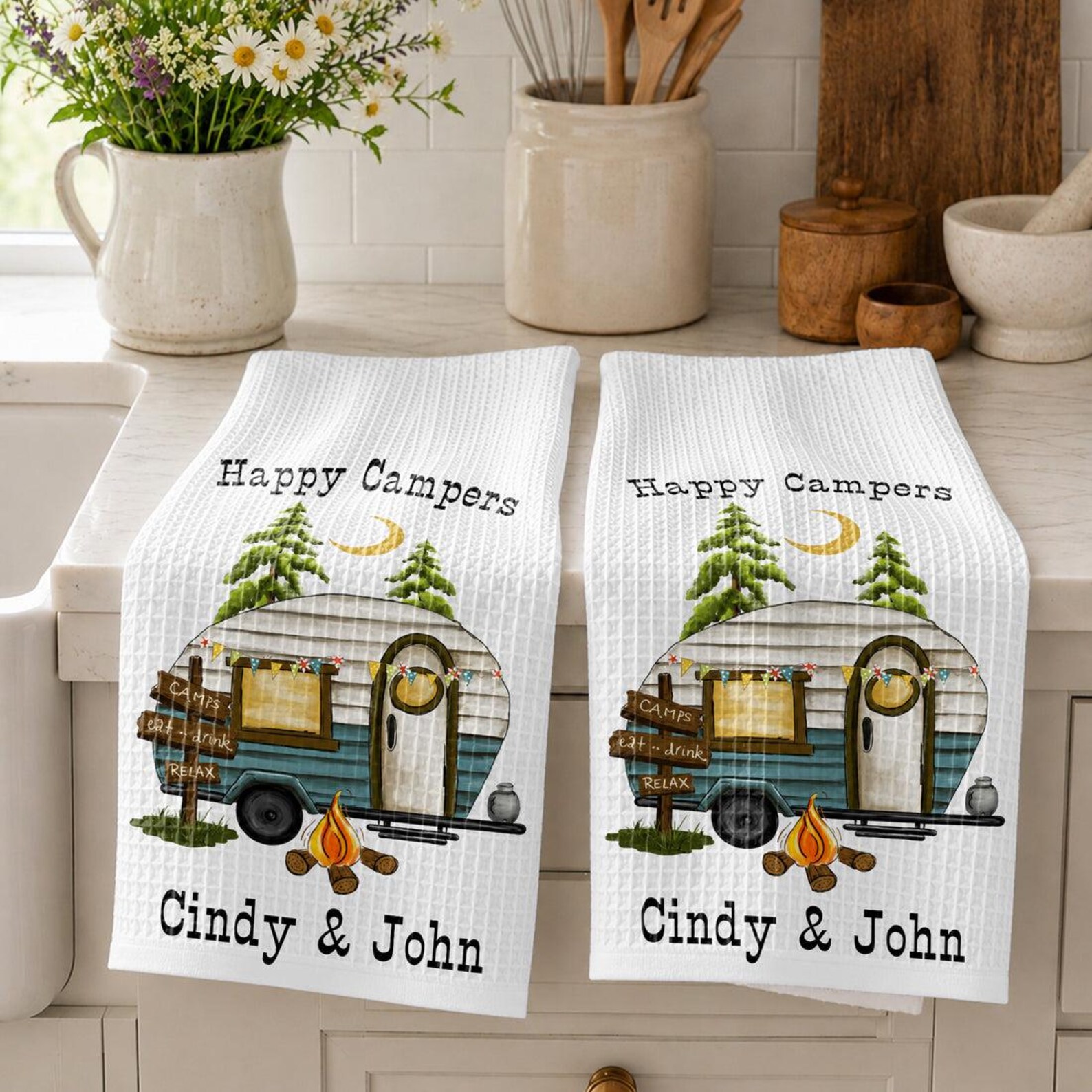 [Copy]Personalized Camping Christmas gift for Couples Tent Camping Decor Custom Pappy Camper Tea Towel Kitchen Decoration Friendsmas gift idea him