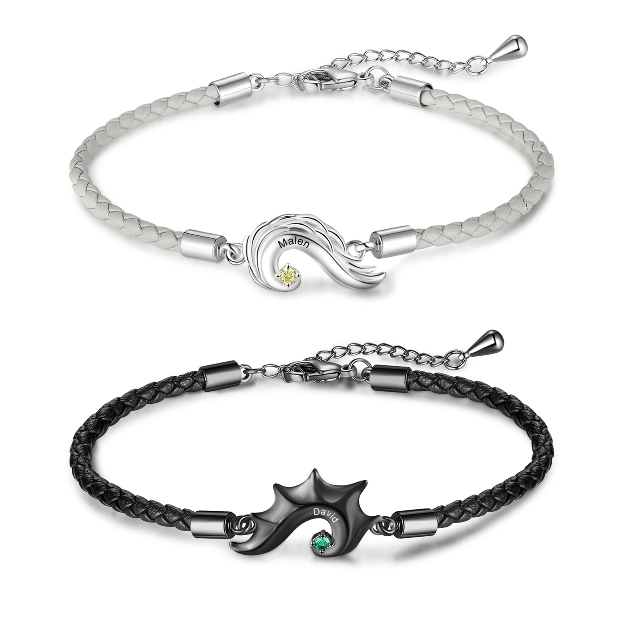 Personalized Couple Relationship Bracelet Personalized Custom Name with Birthstone,Matching Heart Charm Promise Bracelet Gifts For Her and Him