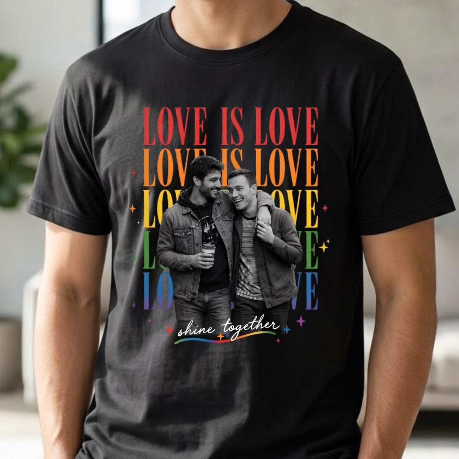 Personalized Love Is Love T-shirt with Photo Pride Couple Shirt Custom LGBTQ+ Gift Custom Face Graphic Tee LGBTQ Amsterdam World Pride 25th Anniversary Equality Gift