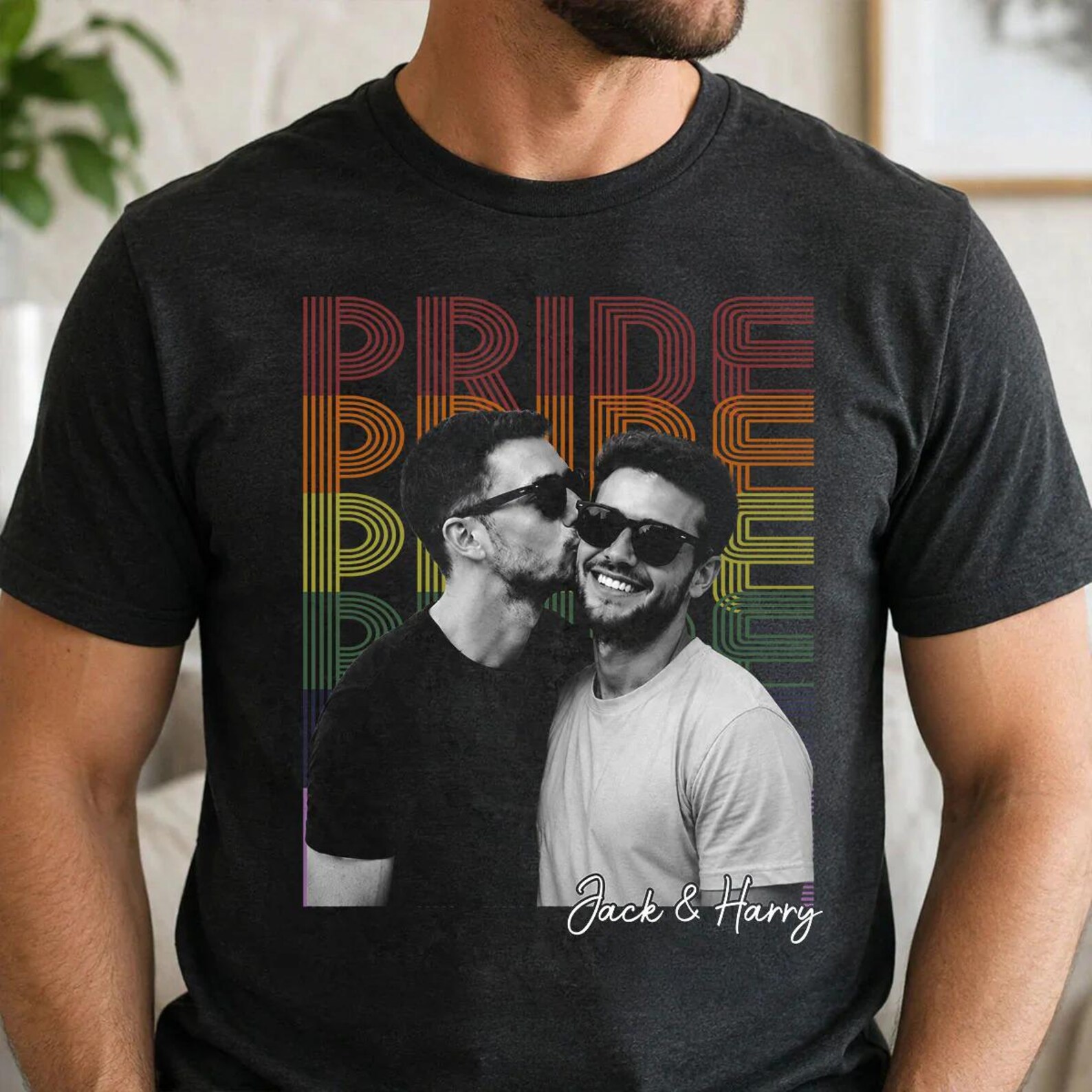 Personalized Pride Couple Shirt with Photo and Name Custom LGBTQ+ Gift Custom Face Graphic Tee LGBTQ Amsterdam World Pride 25th Anniversary Equality Gift