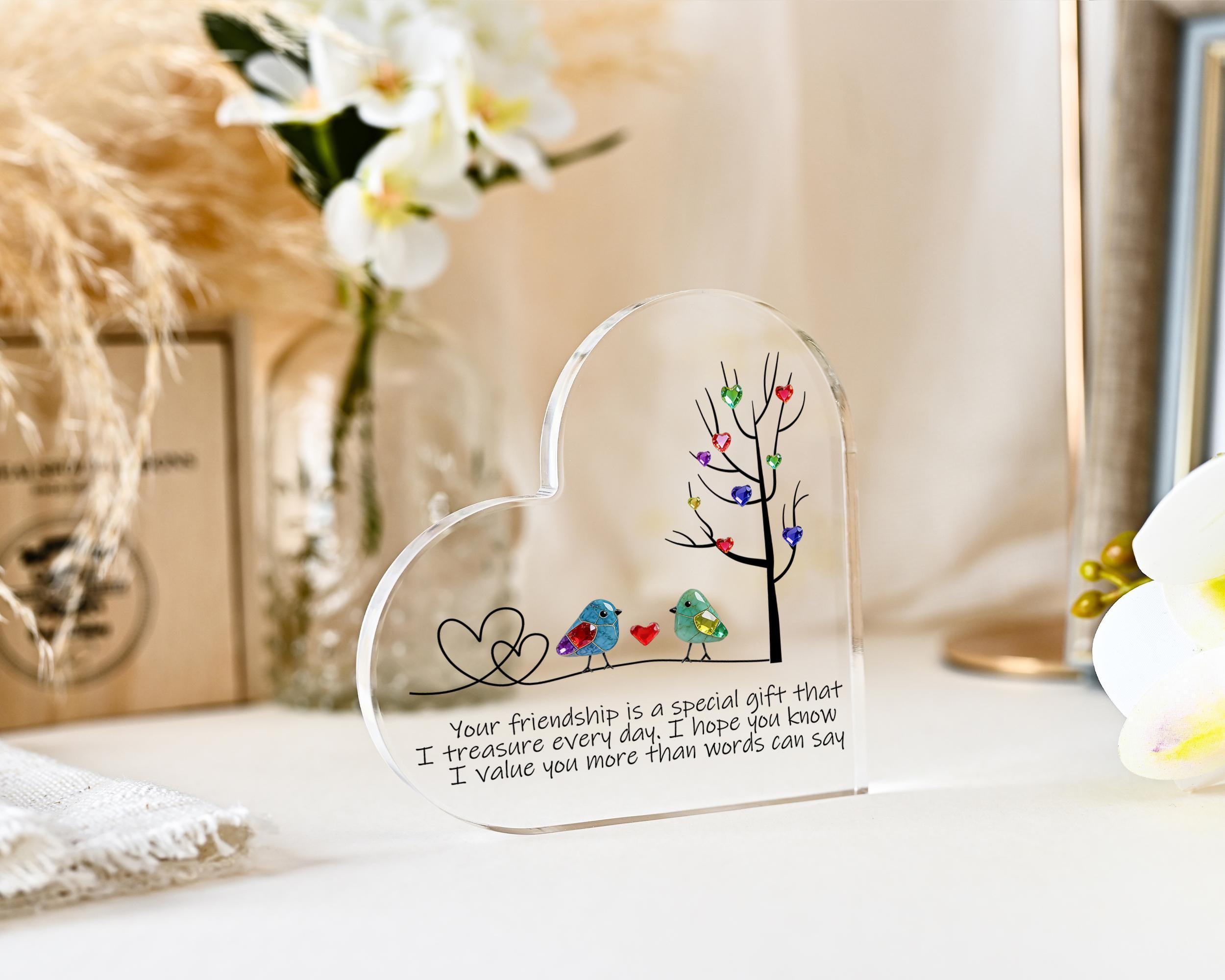 Personalized Sea Glass Birds Art Friendship Heart Plaque, Meaningful Gift for Best Friend, Besties Keepsake, Thank You Gift For Friend