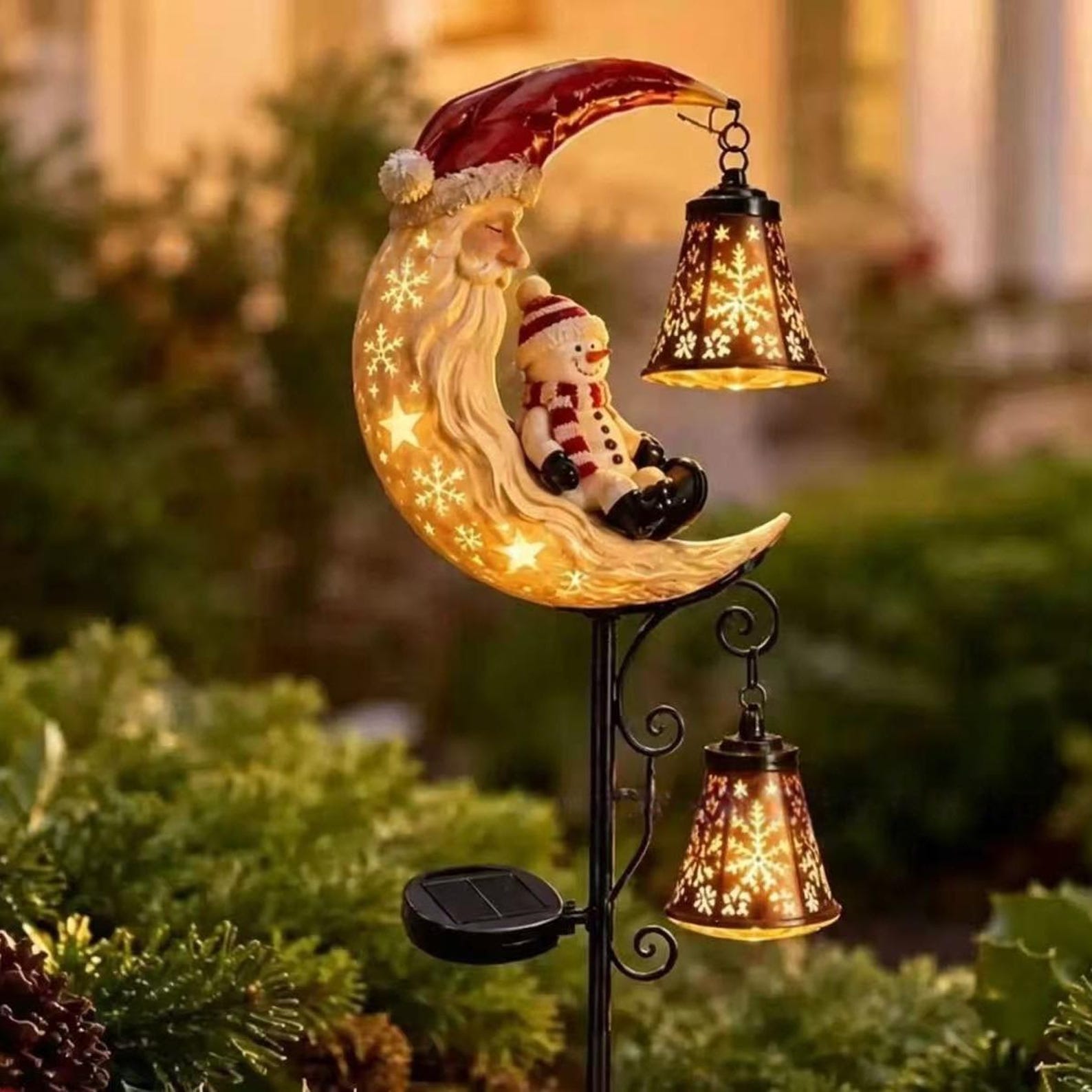 Santa Moon Solar Christmas Garden Stake Light Snowman Hanging Lantern Lamp Warm Outdoor Yard Lawn Holiday Decor Christmas Gardener Gift