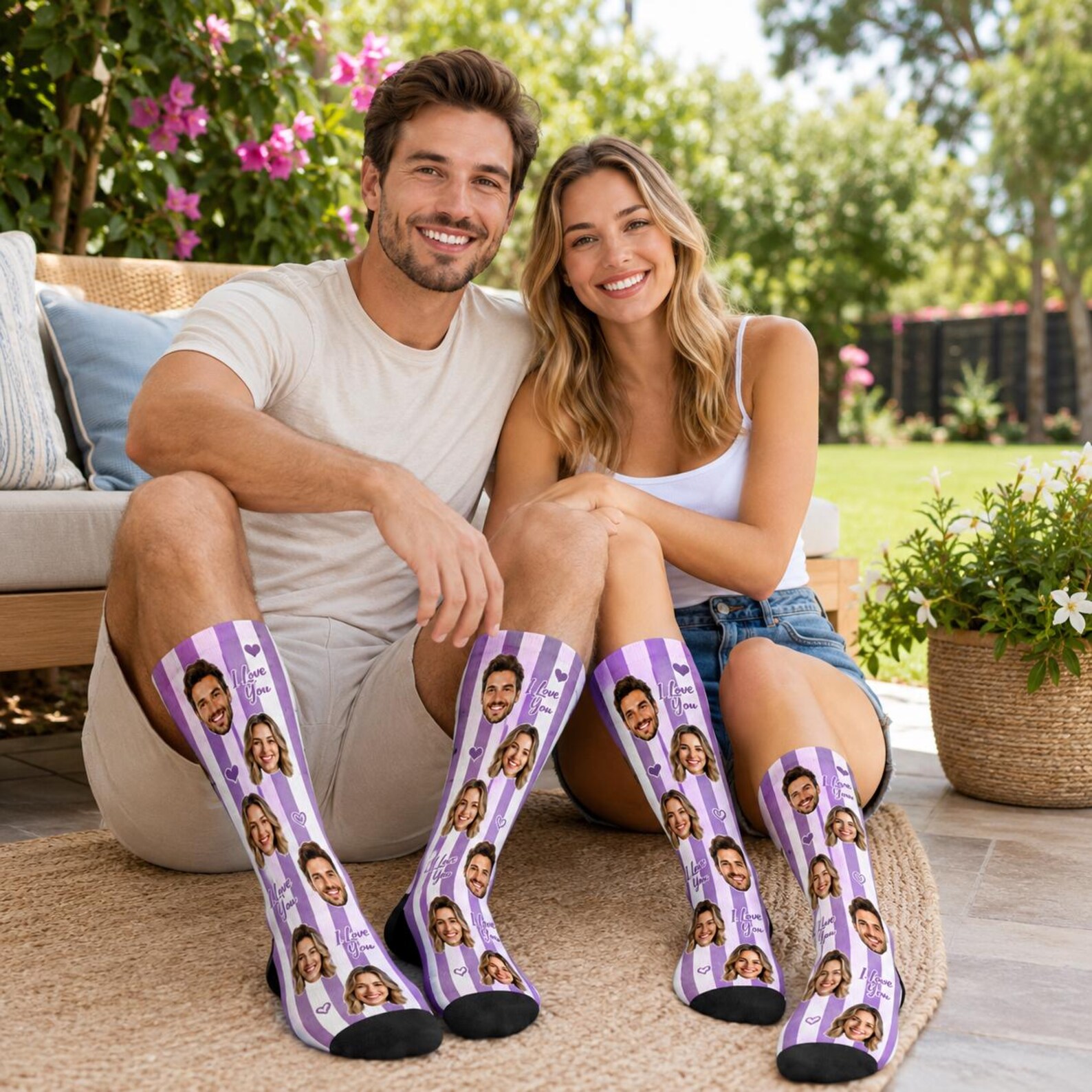 Personalized Face Photo Striped Socks Couple Socks for Newlyweds Wedding Gift for Couple Anniversary Gift