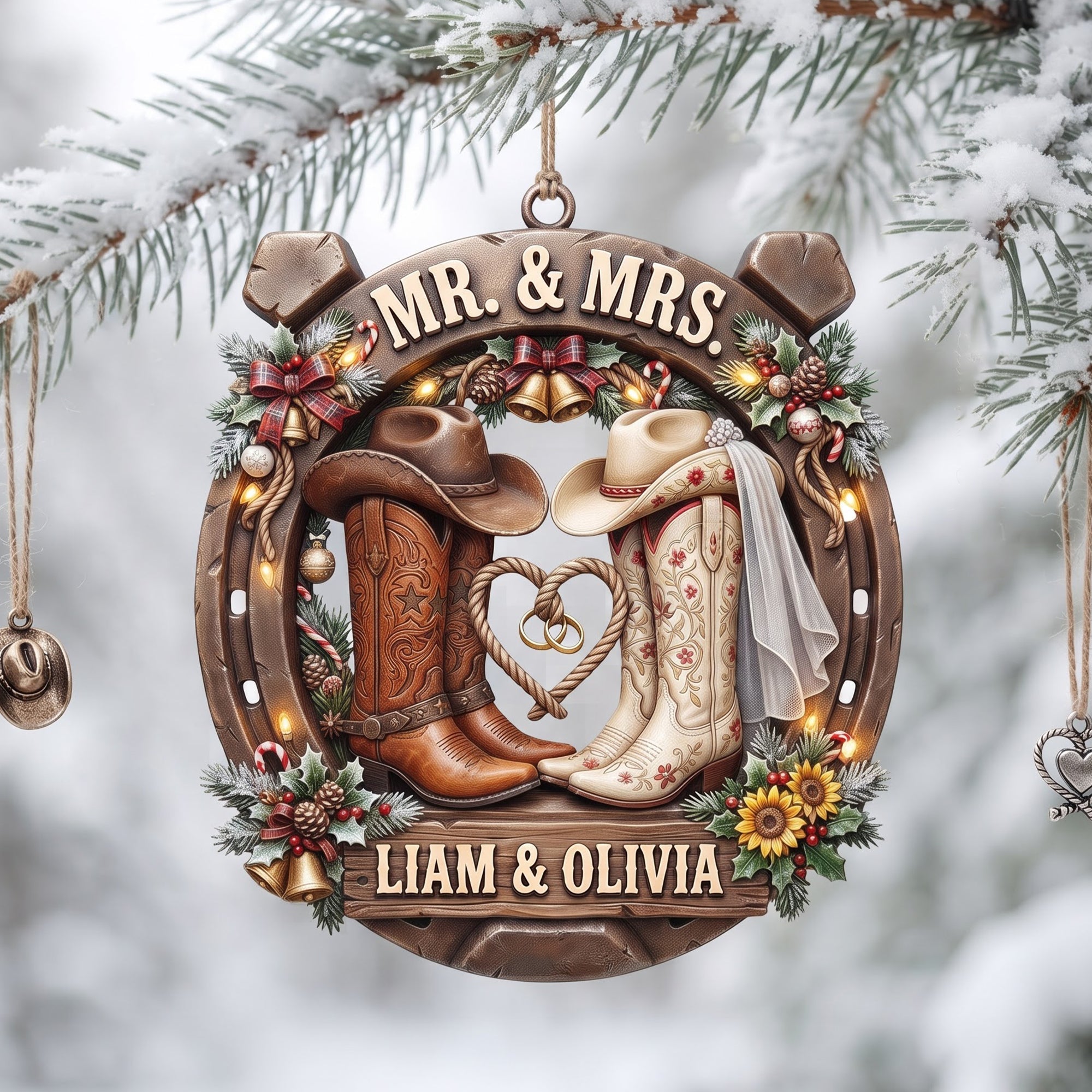 Personalized Cowboy Cowgirl Western Couple Ornament - Personalized Gifts For Couple Christmas Ornament 