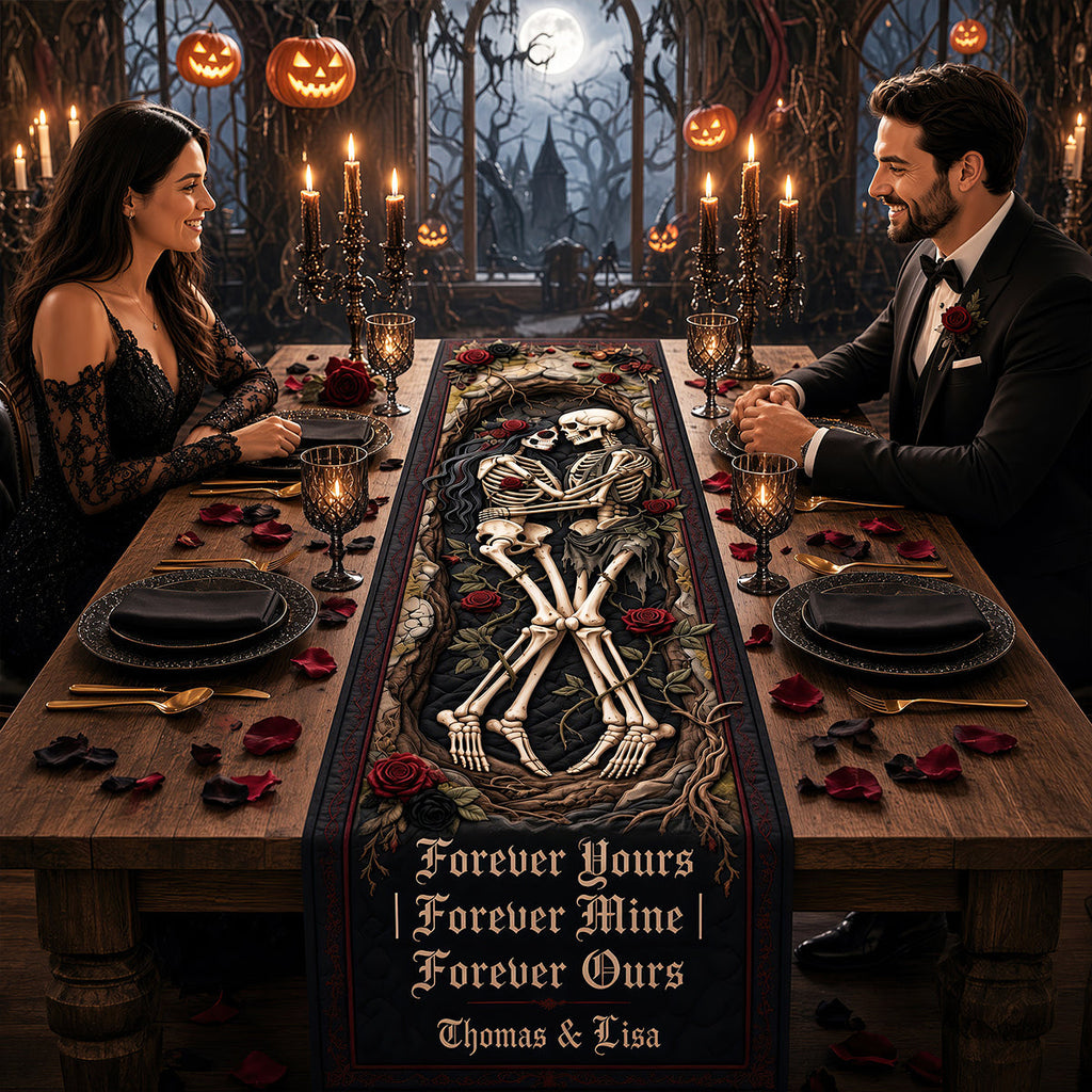 Eternal Love Skeleton Couple Quilted Table Runner - Personalized Gifts For Couples 
