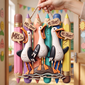 Personalized Cute Beachy Seagull Wood Sign - Personalized Gift For Teachers