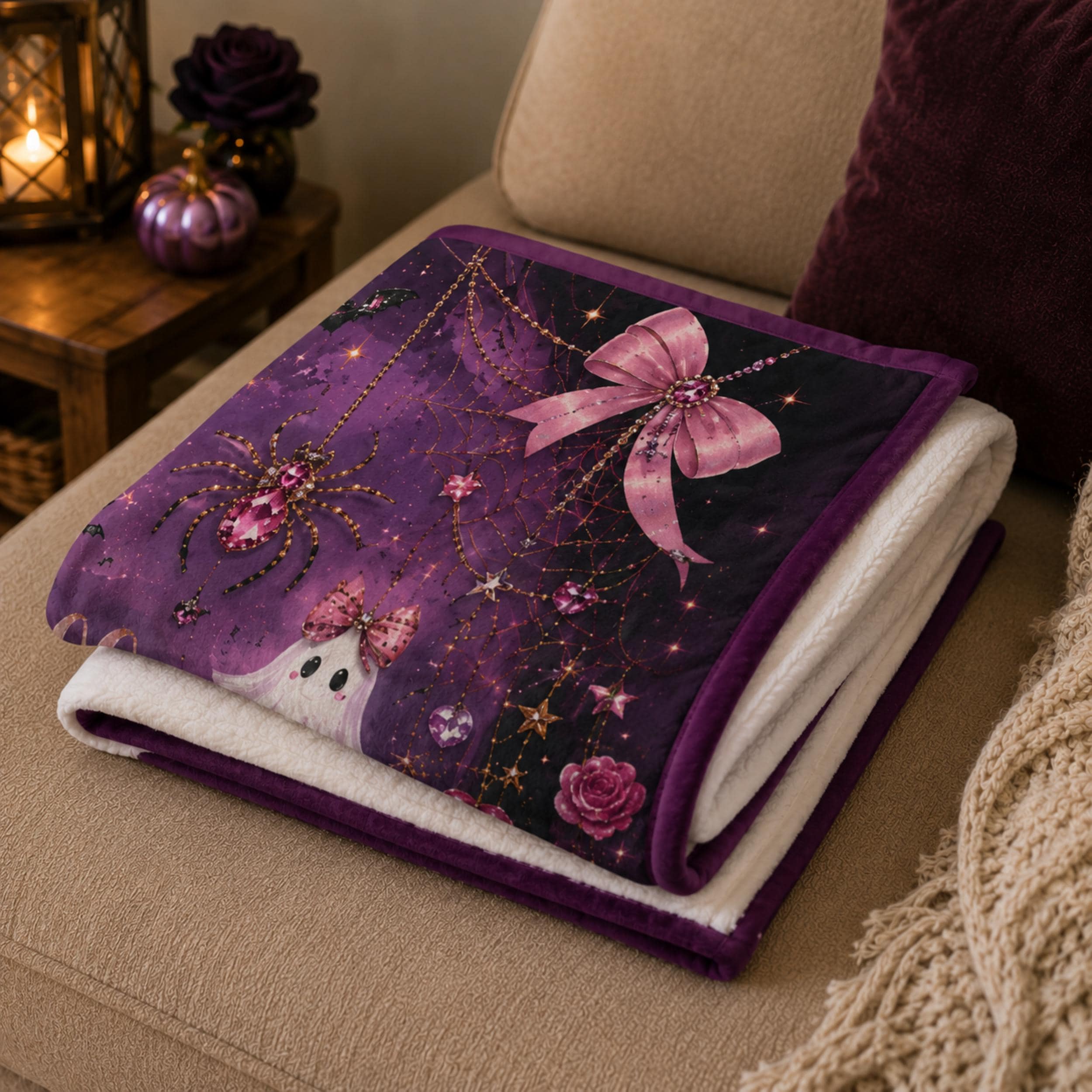 Personalized Halloween Blanket, Personalized Pink Custom Name Plush Throw, Girly Spooky Blanket, Cute Ghost Pumpkin Halloween Gift