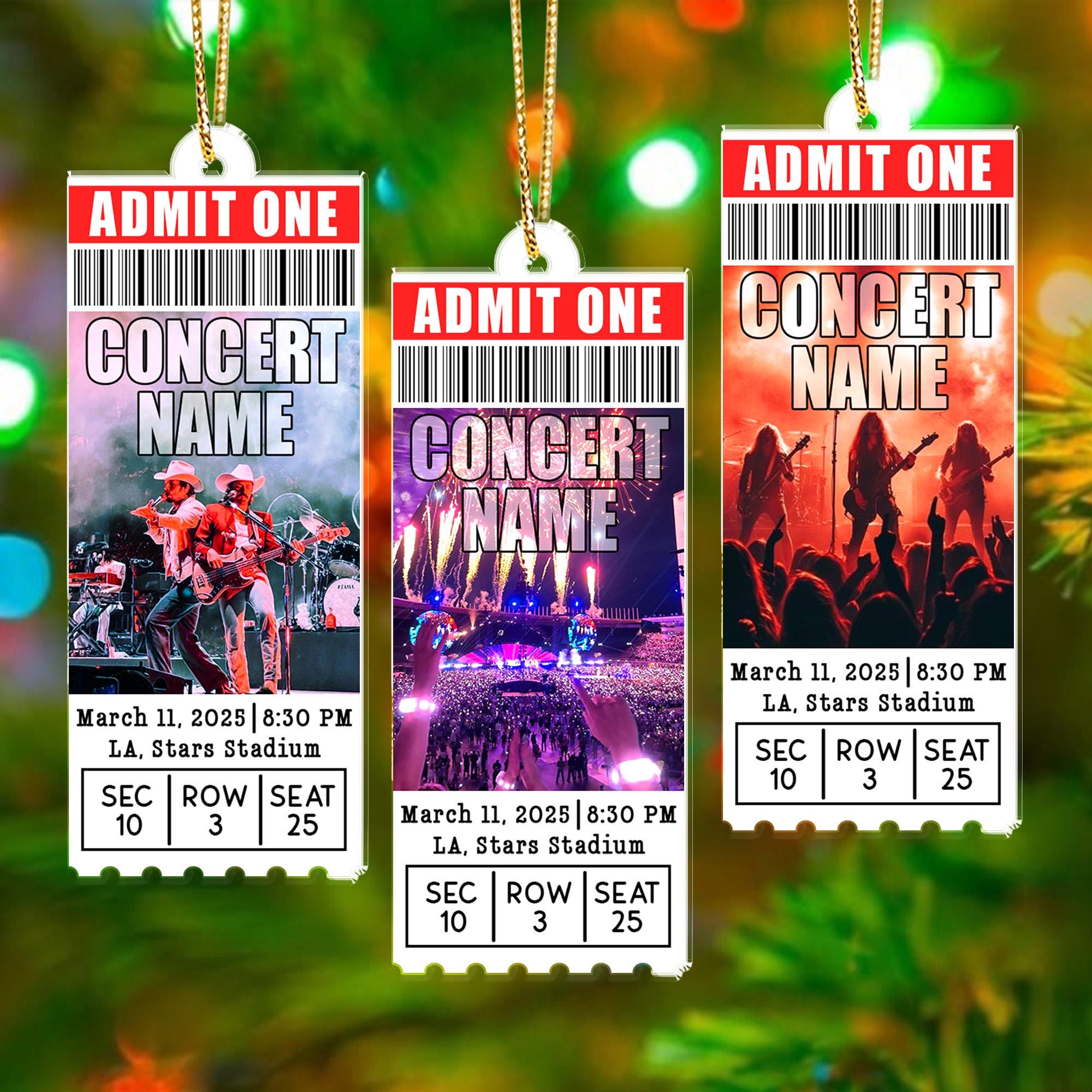 Personalized Favorite Concert Ticket Acrylic Ornament: Music Lovers Gift, Concert Trip Keepsake