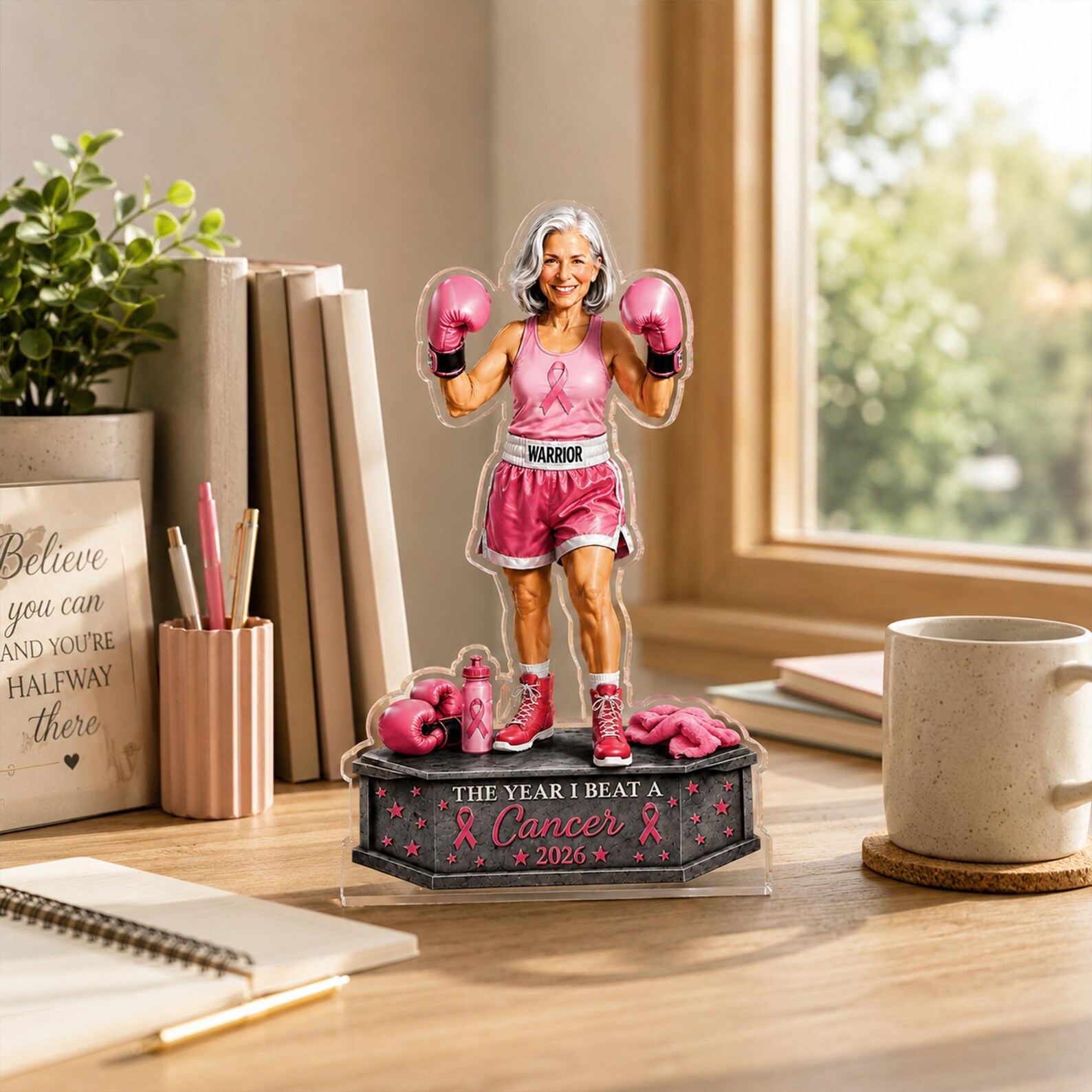 Personalized Photo Breast Cancer Survivor Acrylic Block, The Year I Beat Cancer Keepsake, Cancer Recovery Gift, Cancer Awareness Desk Decor