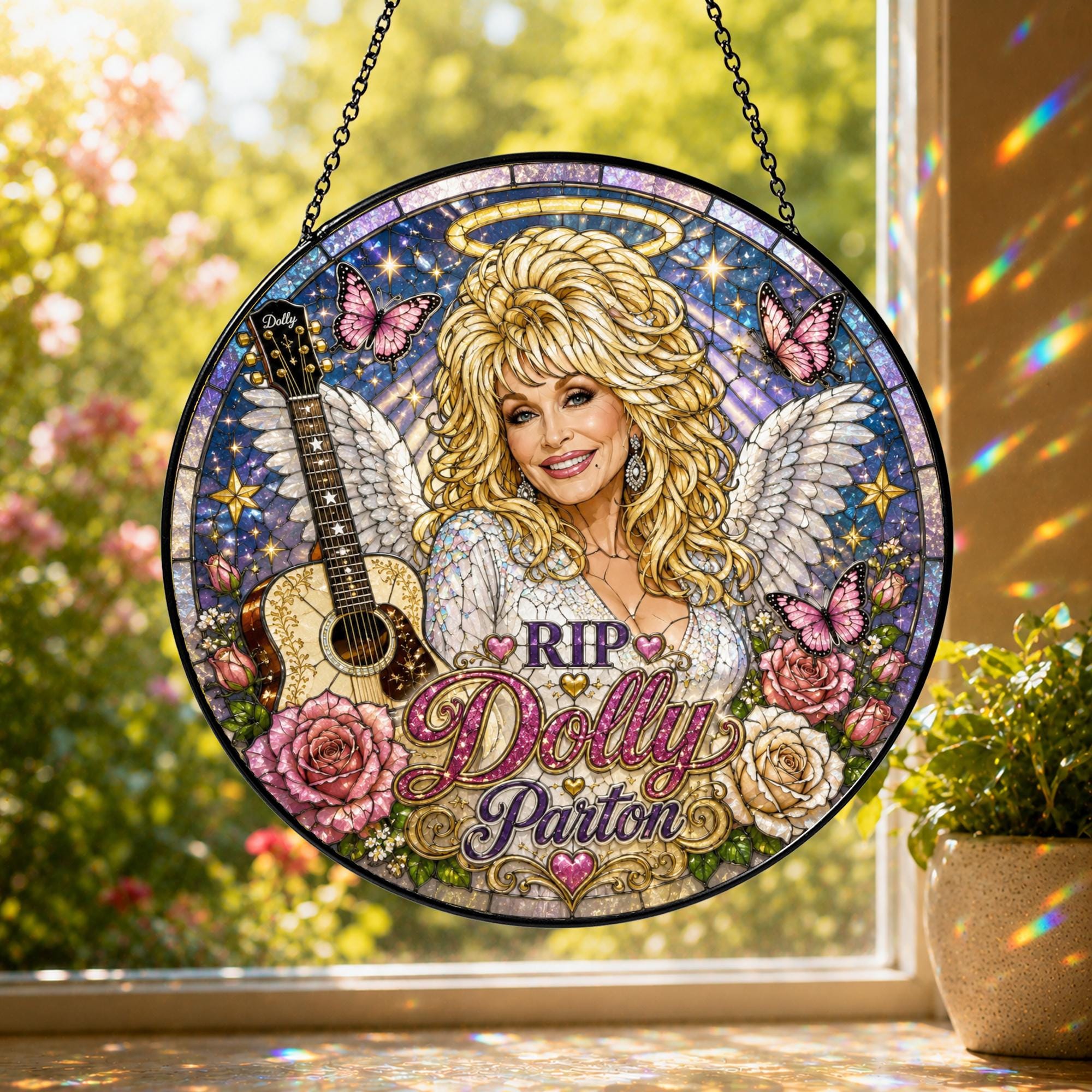Memorial Dolly Parton 1946-2026 Stained Glass Suncatcher, In a World Full of Jolenes Be a Dolly, Country Music Tribute Window Decor