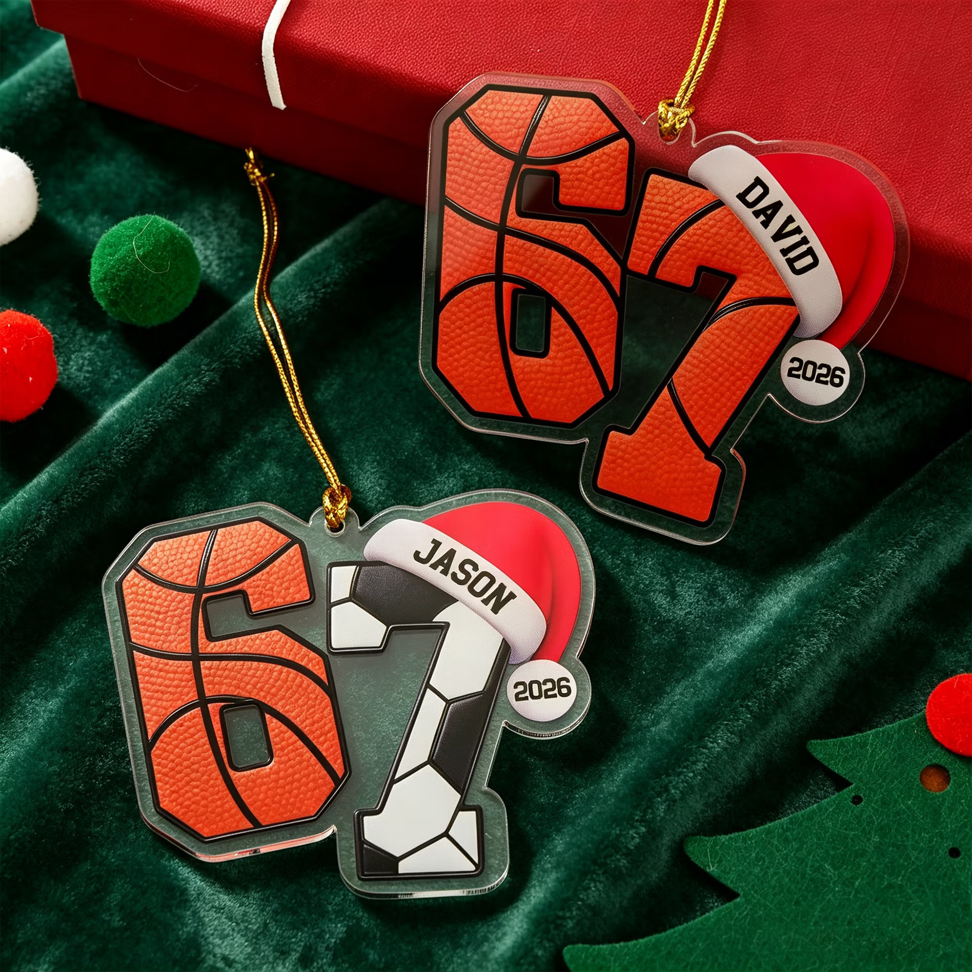 Personalized 67 Baseball Basketball Acrylic Sports Christmas Ornament with Name Christmas Gift for Sports Lovers