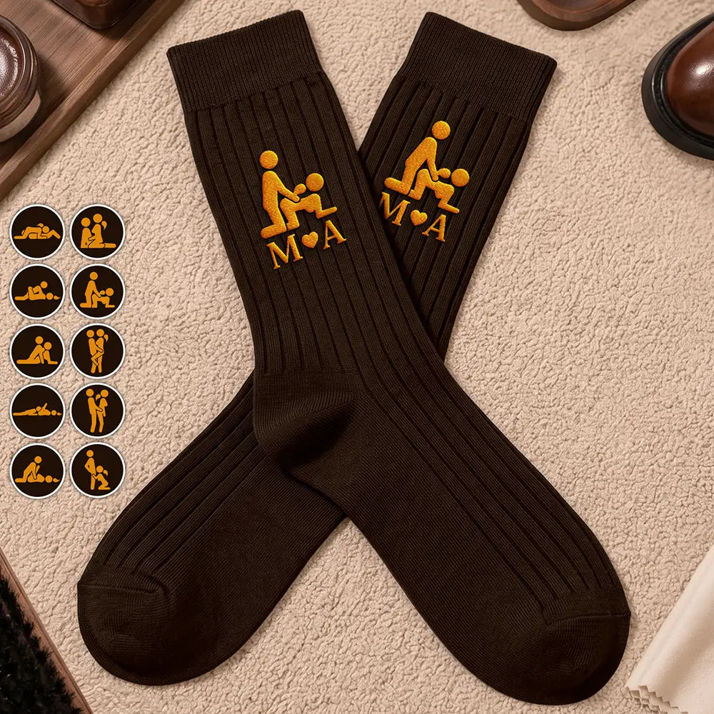 Personalized Naughty Couple Position Funny Gift For Husband Boyfriend - Personalized Embroidered Socks